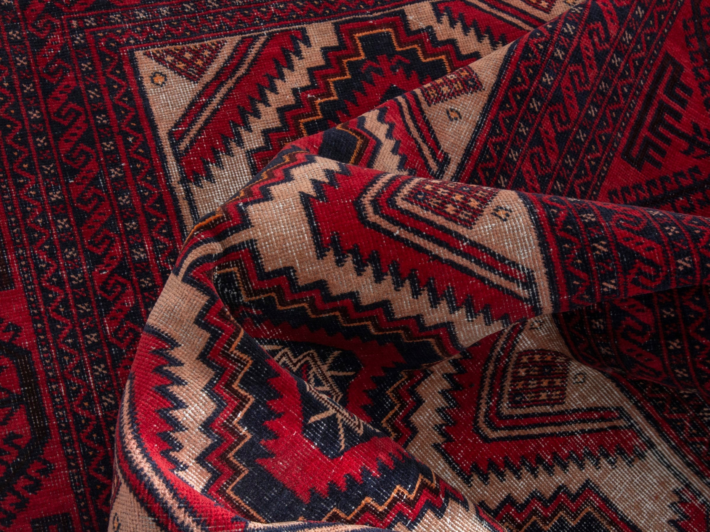Persian Baluch area rug in deep red and burgundy, view 18 of 22