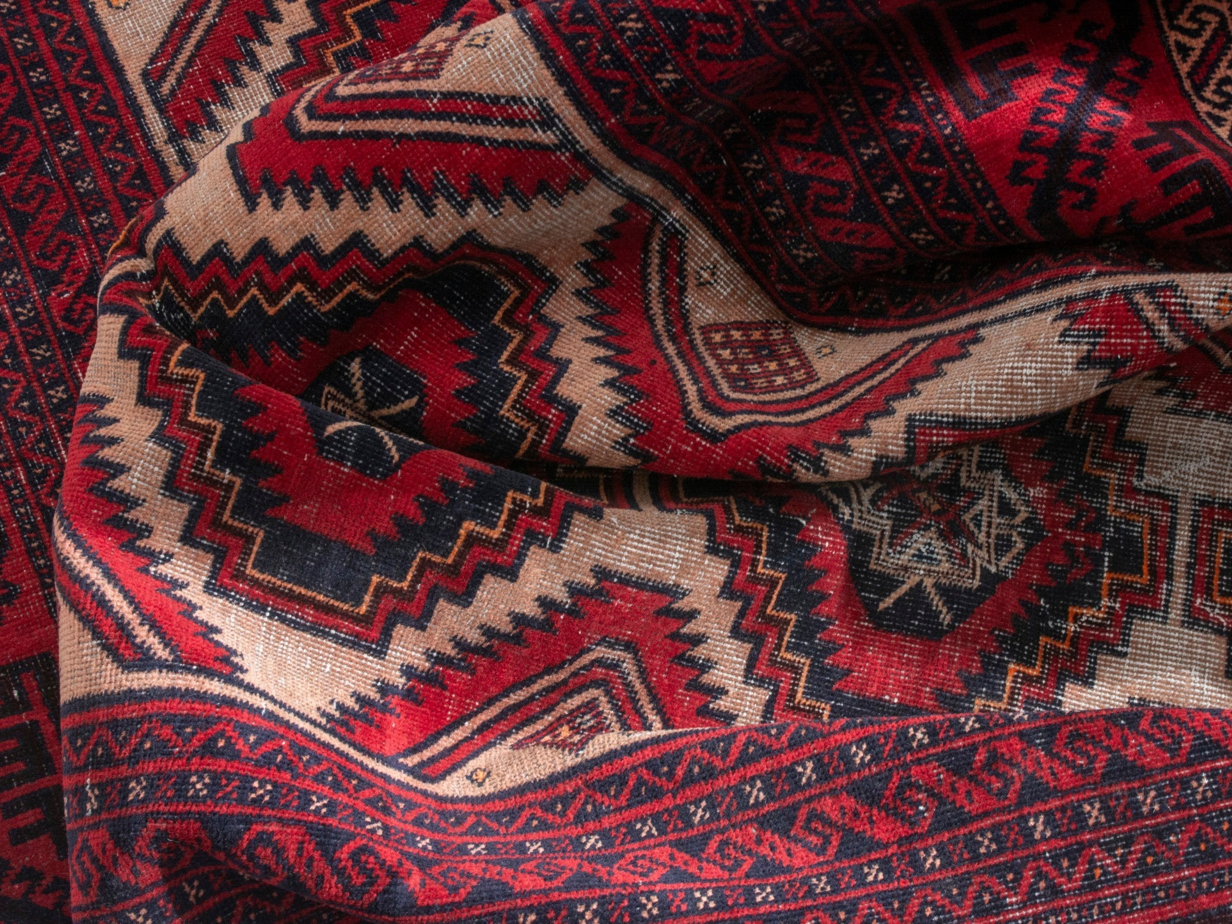Persian Baluch area rug in deep red and burgundy, view 19 of 22