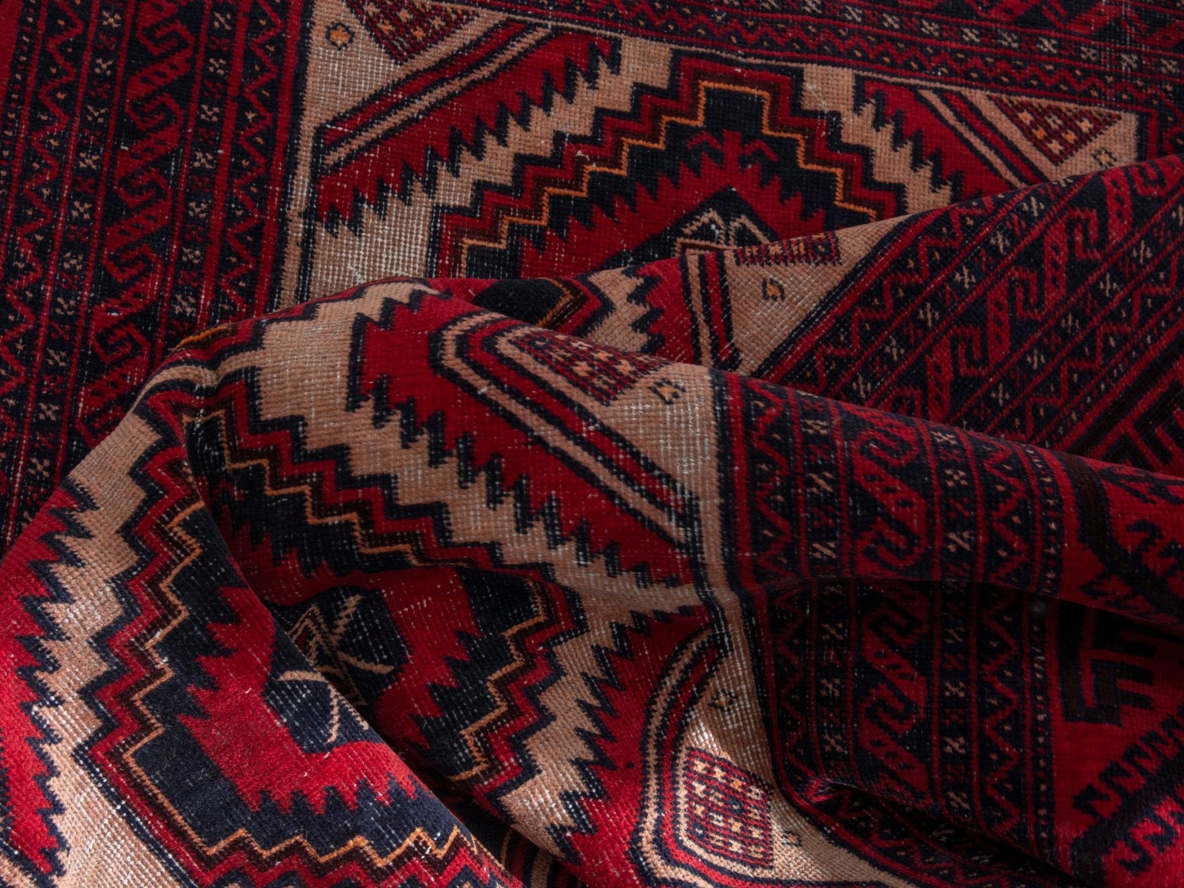 Persian Baluch area rug in deep red and burgundy, view 20 of 22