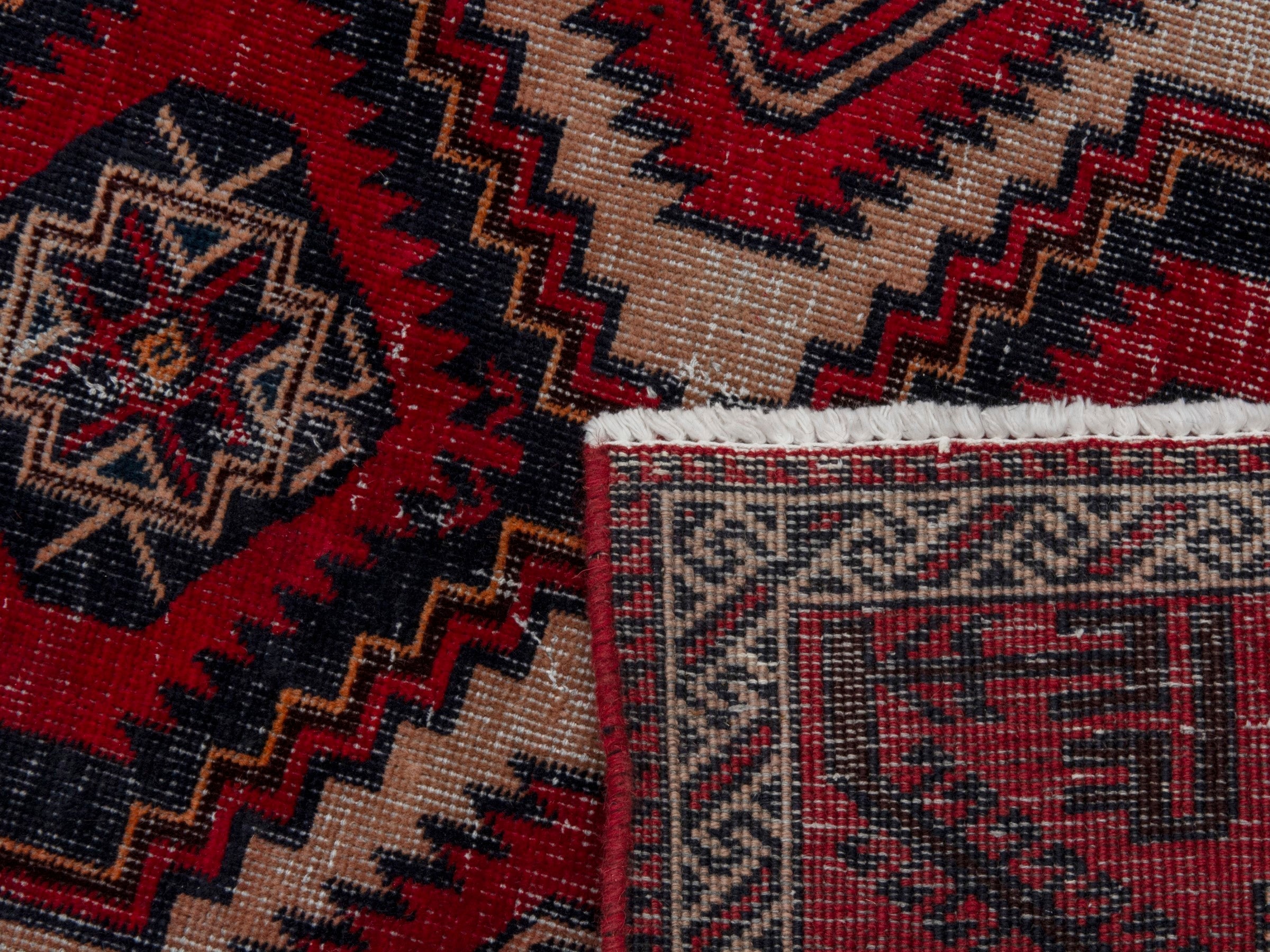Persian Baluch area rug in deep red and burgundy, view 22 of 22