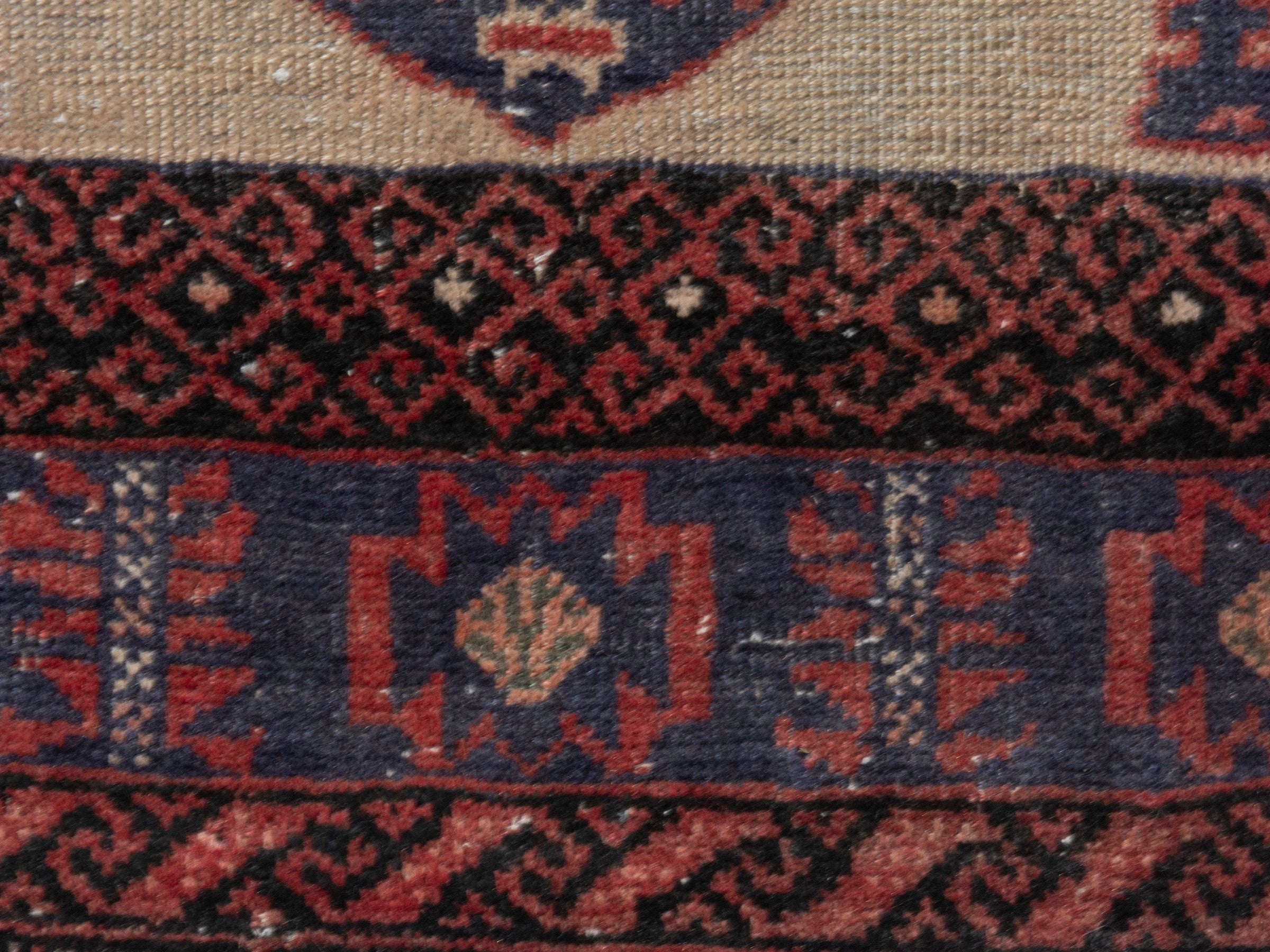 Persian Torkaman accent rug in cream and navy, view 8 of 17