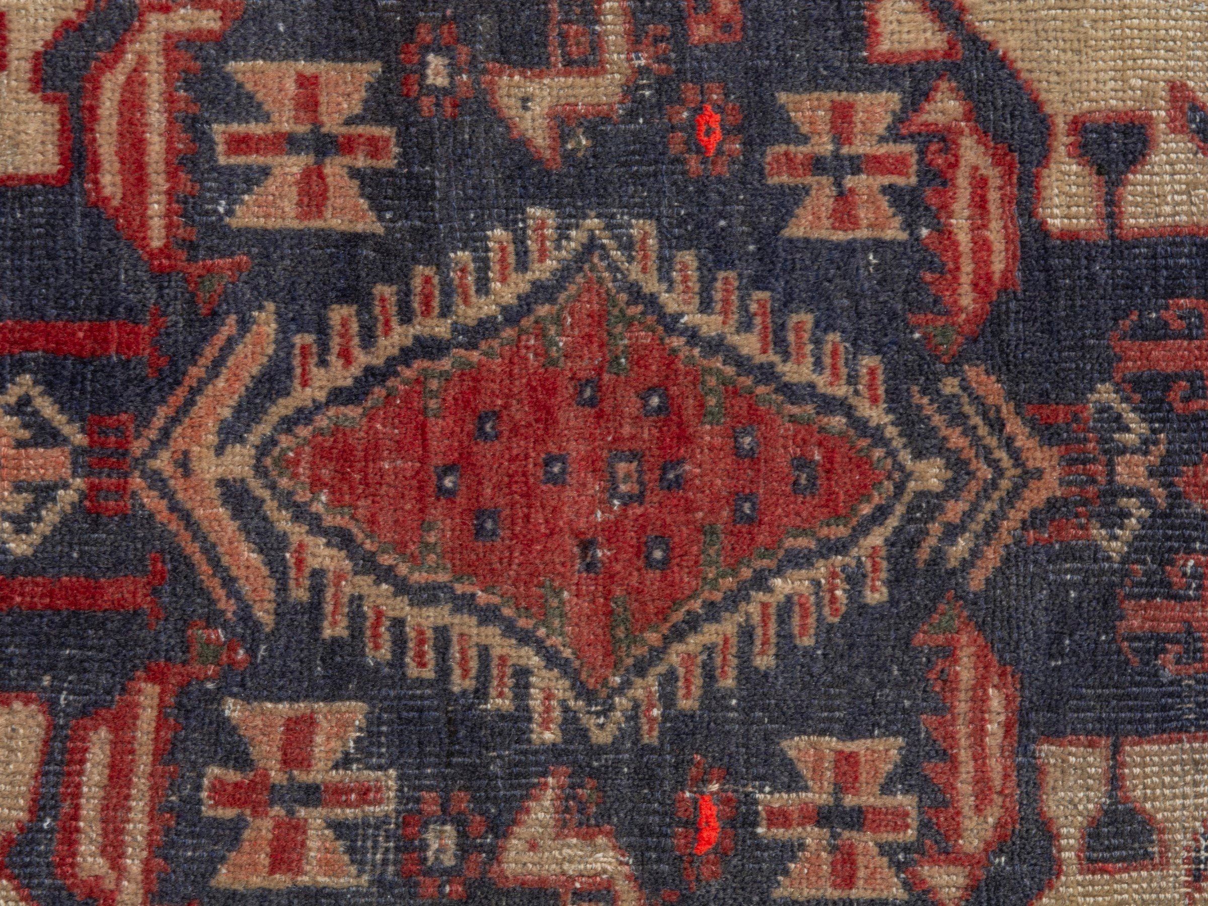 Persian Torkaman accent rug in cream and navy, view 11 of 17
