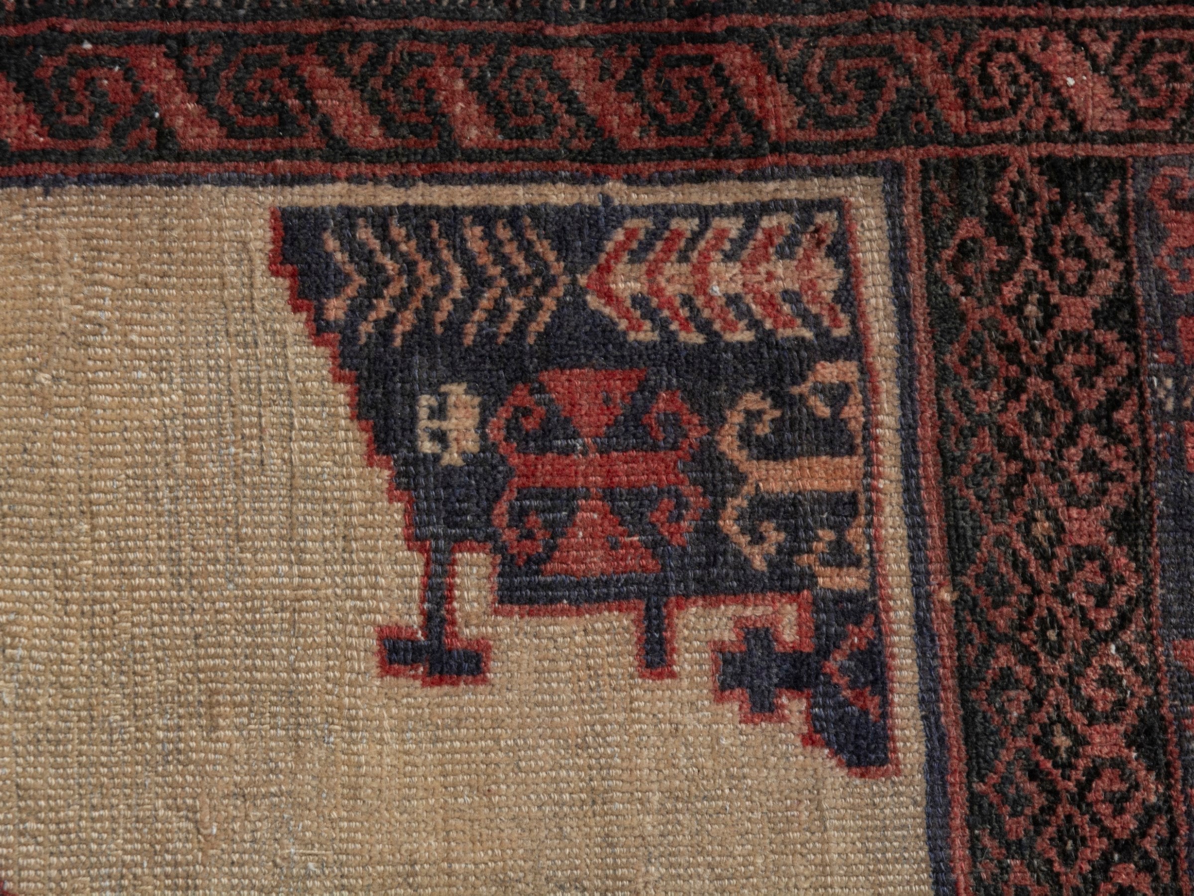 Persian Torkaman accent rug in cream and navy, view 14 of 17