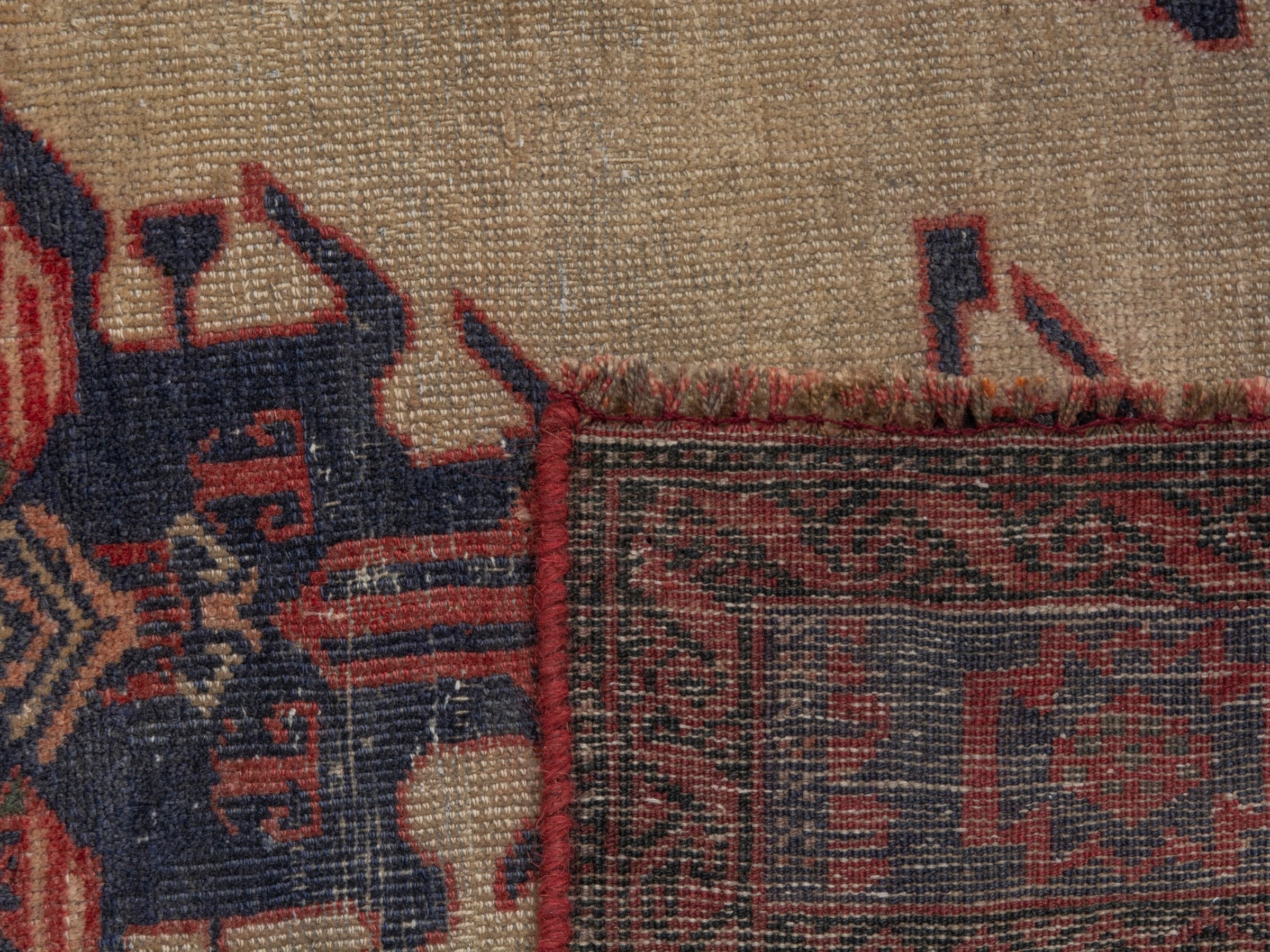 Persian Torkaman accent rug in cream and navy, view 17 of 17
