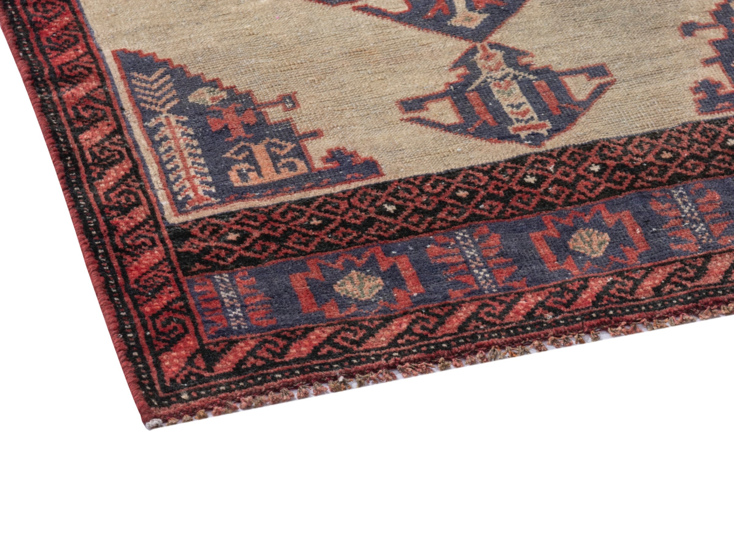 Persian Torkaman accent rug in cream and navy, view 5 of 17