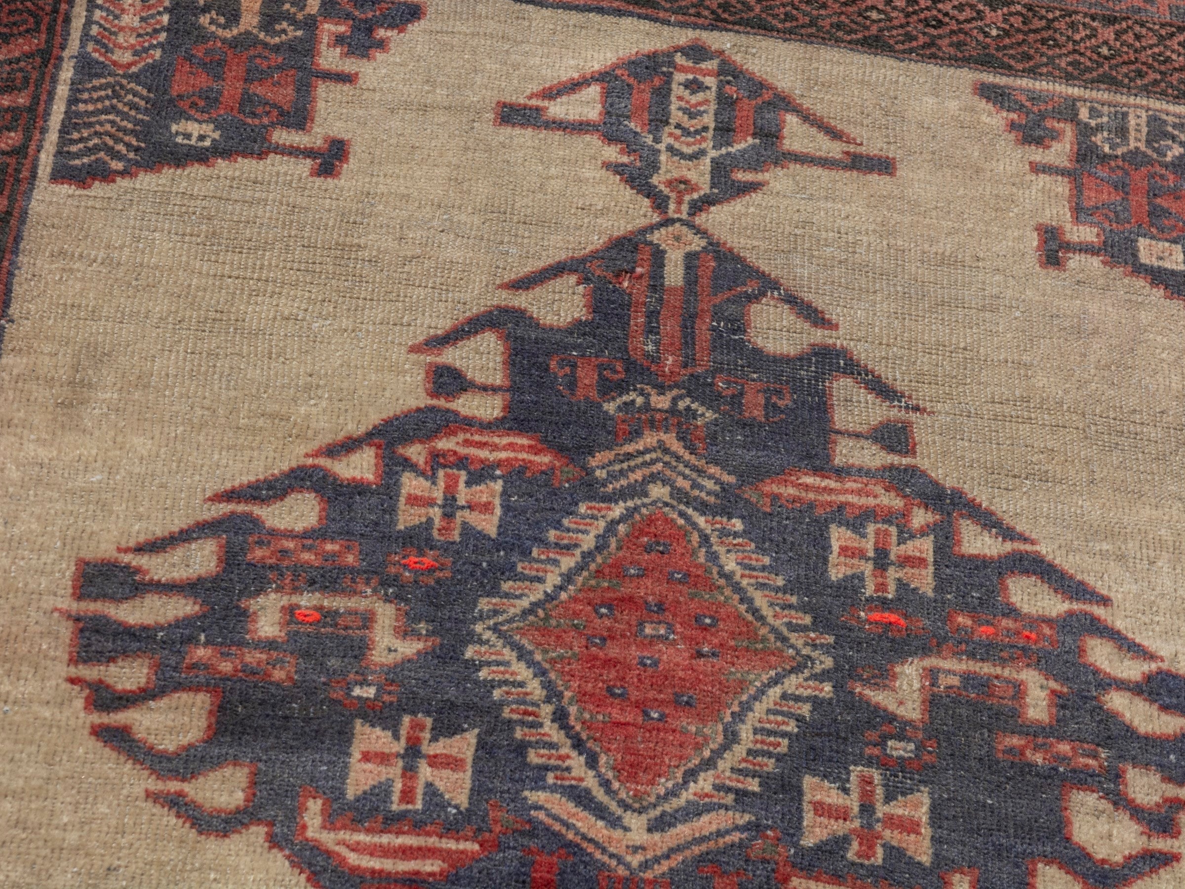 Persian Torkaman accent rug in cream and navy, view 9 of 17