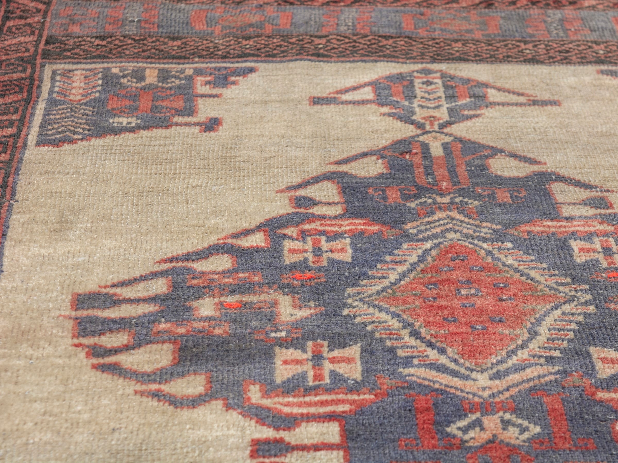 Persian Torkaman accent rug in cream and navy, view 7 of 17
