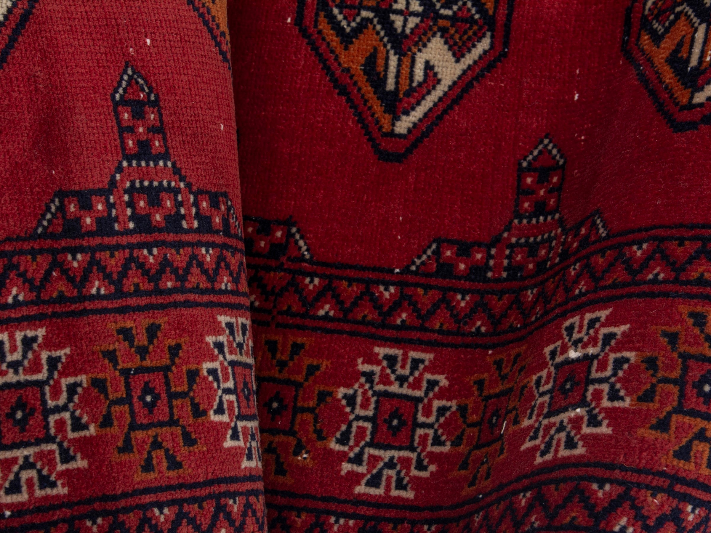 Persian Torkaman runner rug in deep red and cream, view 14 of 17