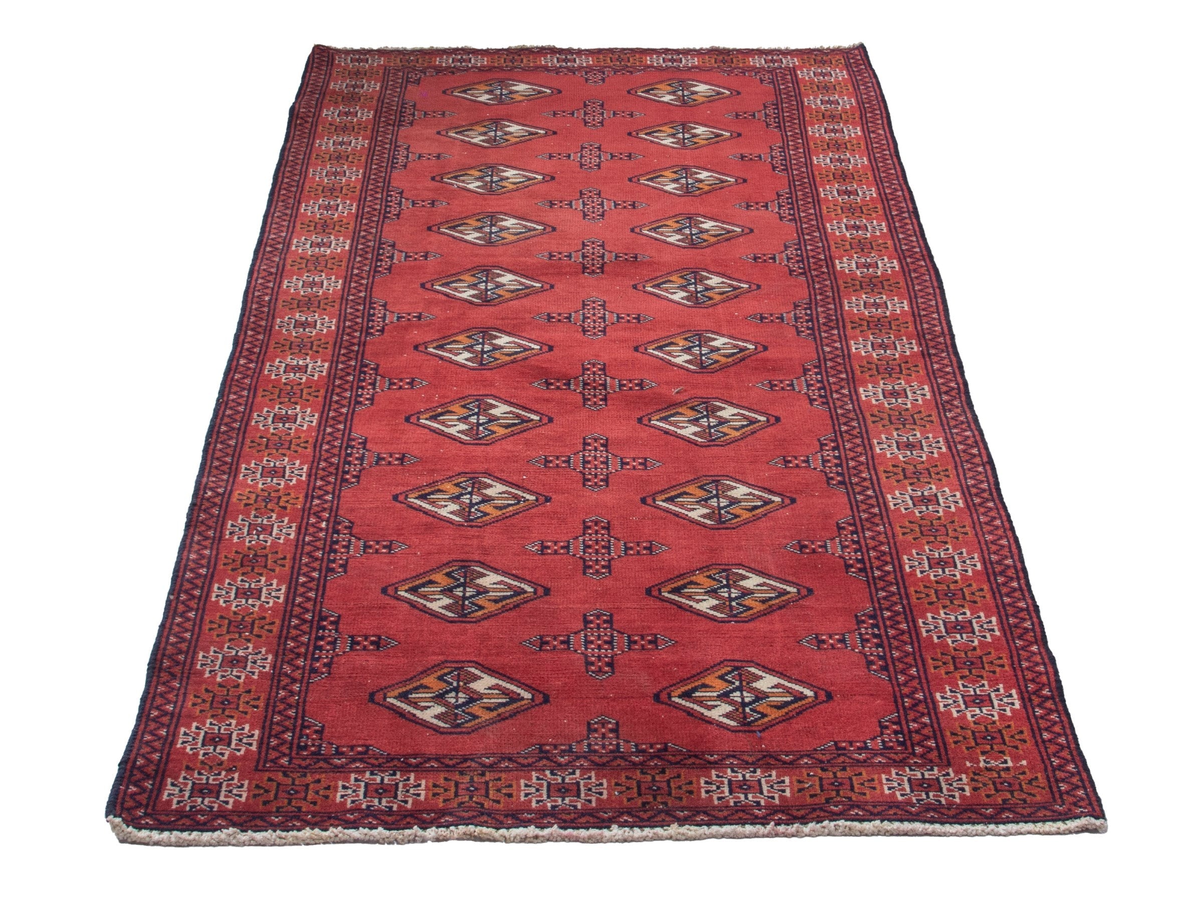 Persian Torkaman runner rug in deep red and cream, view 2 of 17