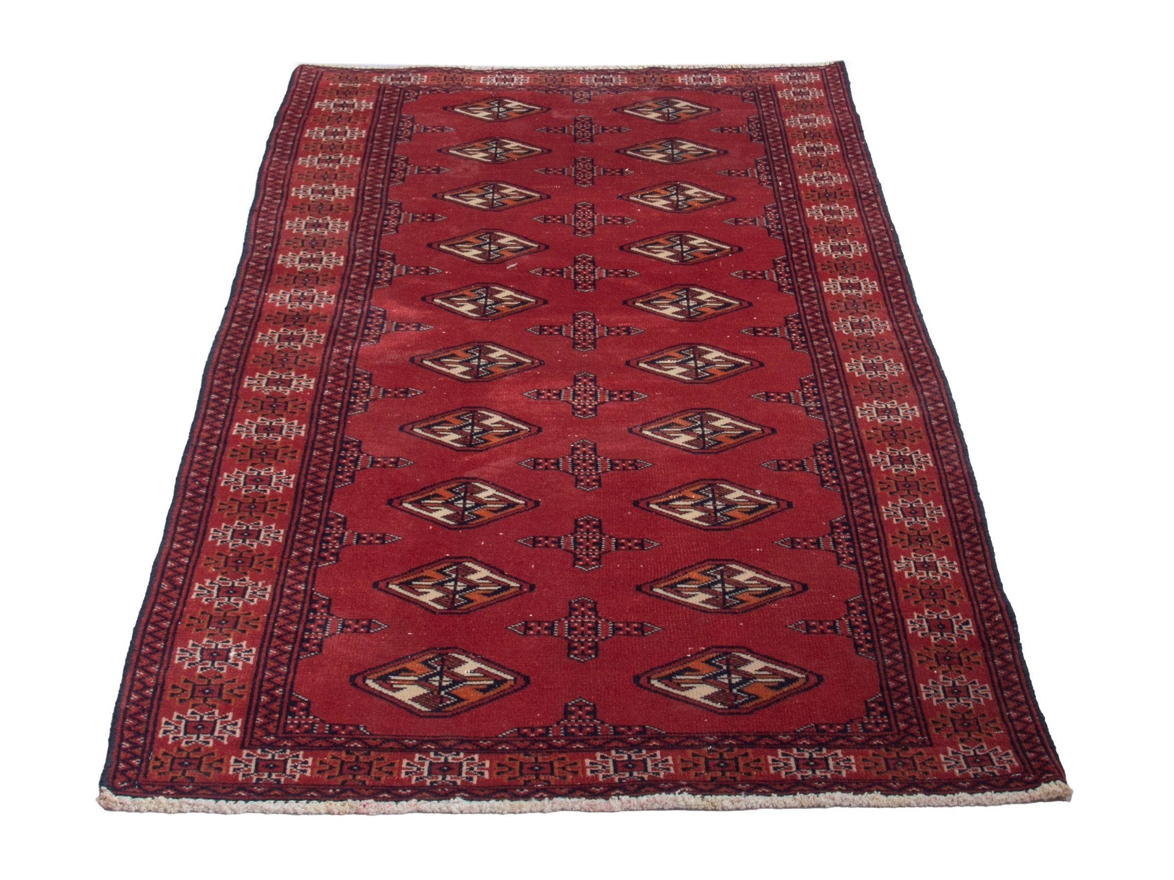 Persian Torkaman runner rug in deep red and cream, view 3 of 17