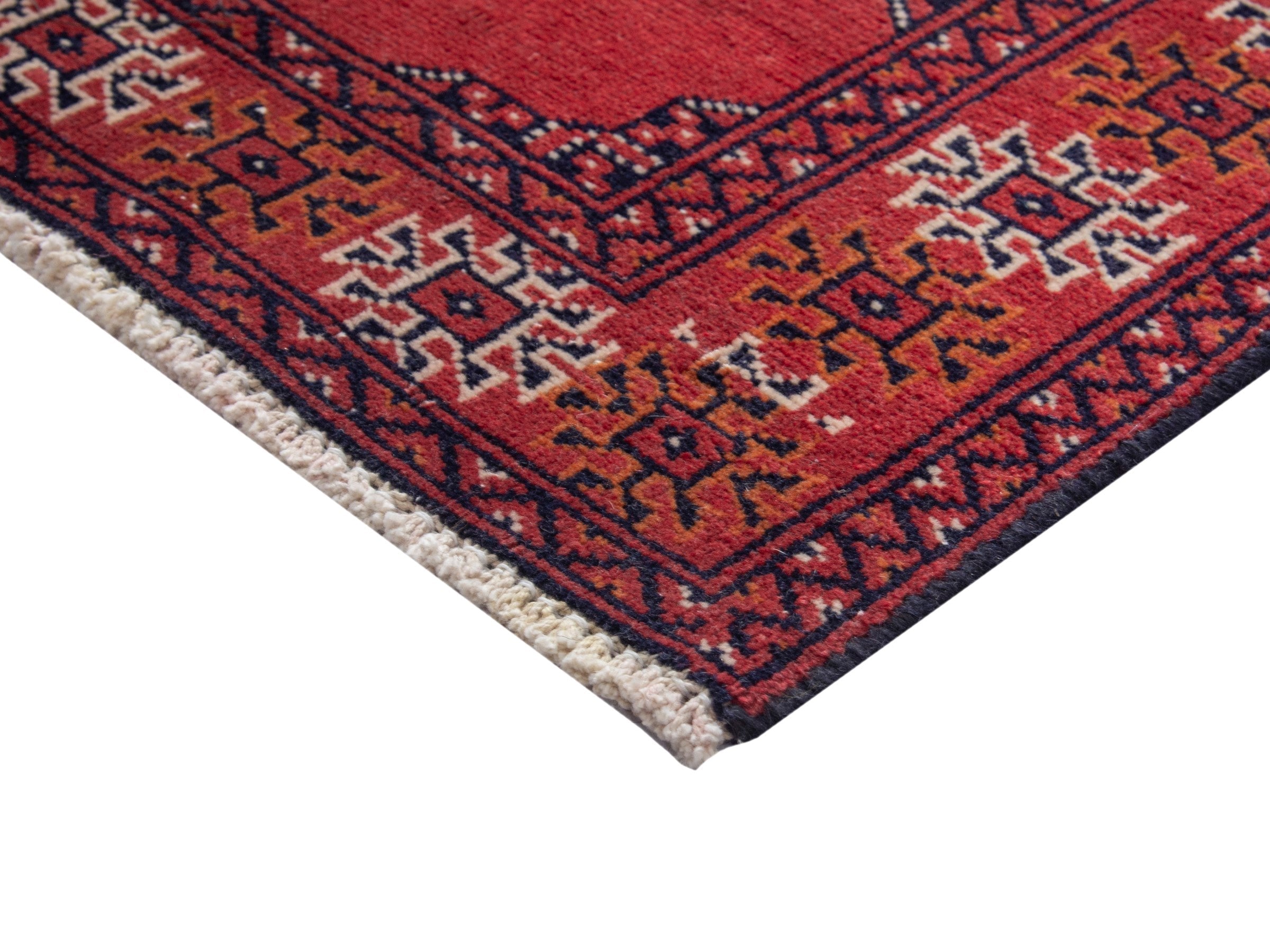 Persian Torkaman runner rug in deep red and cream, view 5 of 17