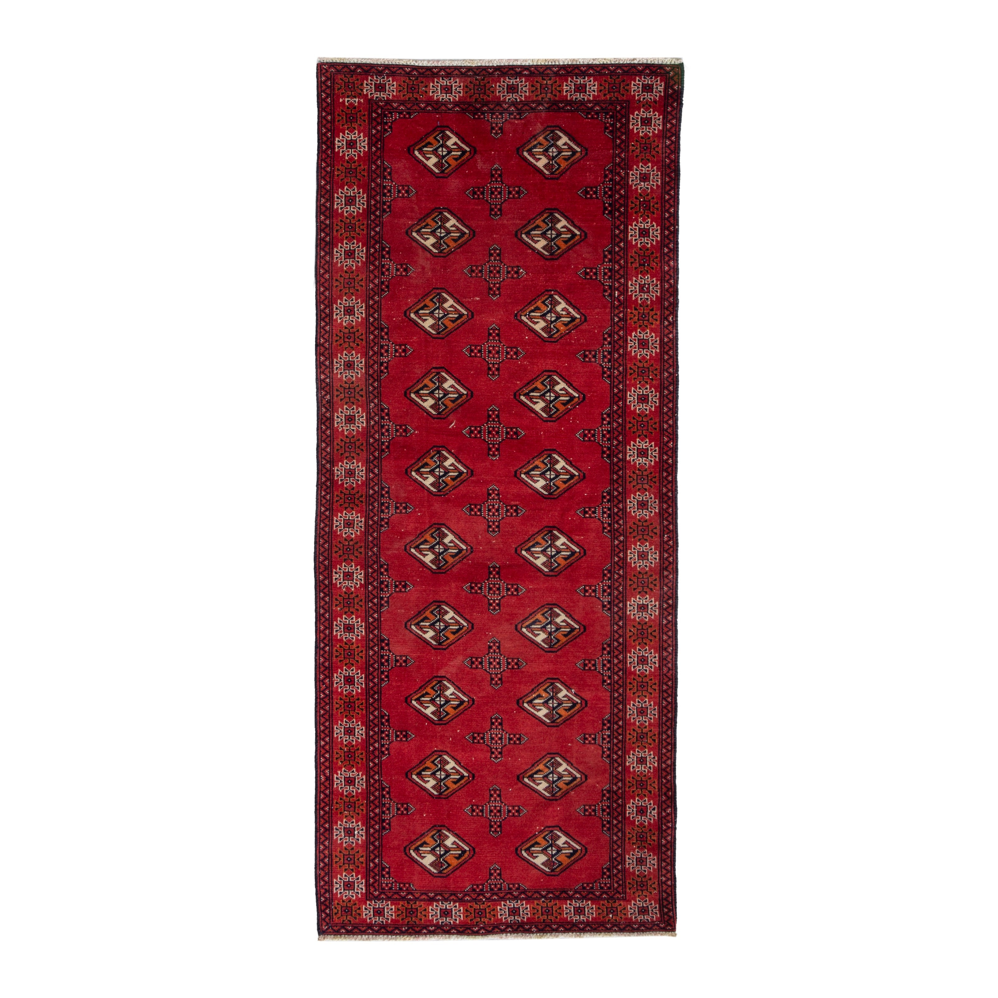 Persian Torkaman runner rug in deep red and cream, 2'11" x 6'7"