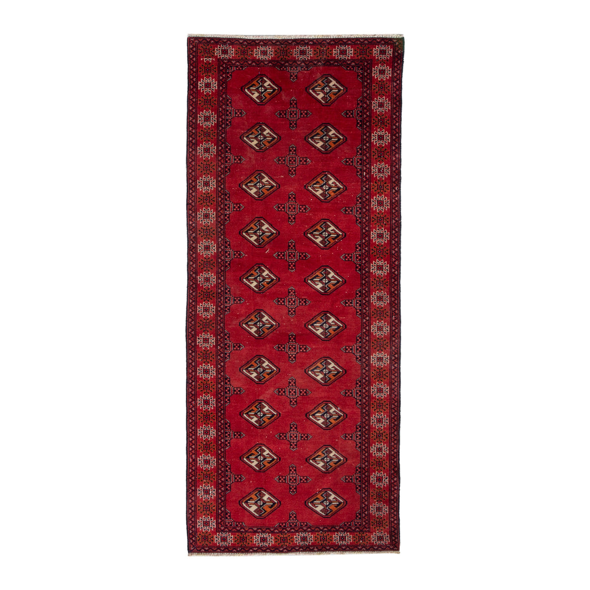 Persian Torkaman runner rug in deep red and cream, 2'11" x 6'7"