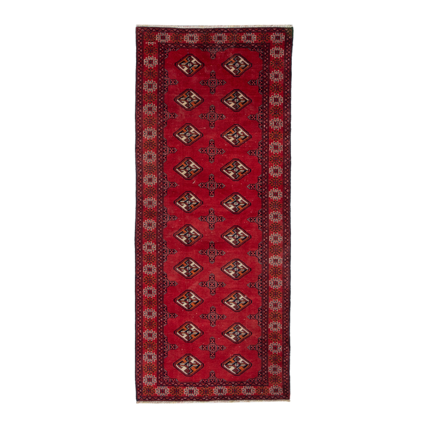 Persian Torkaman runner rug in deep red and cream, 2'11" x 6'7"