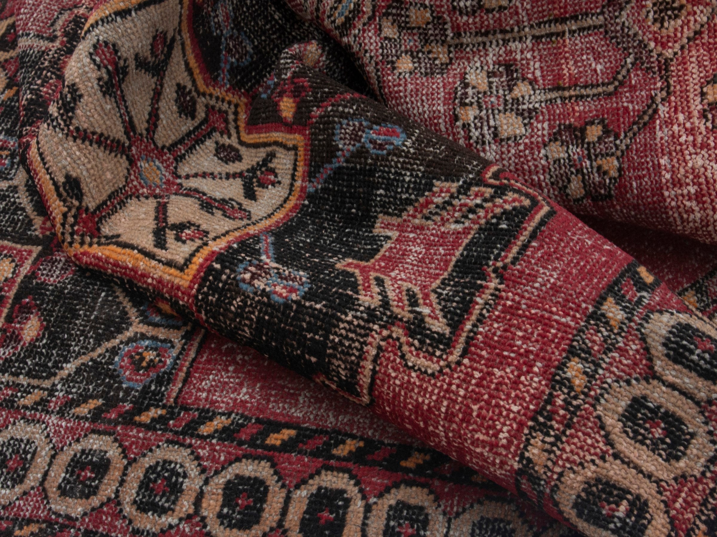Persian Ferdos accent rug in dusty rose and black cherry, view 14 of 18