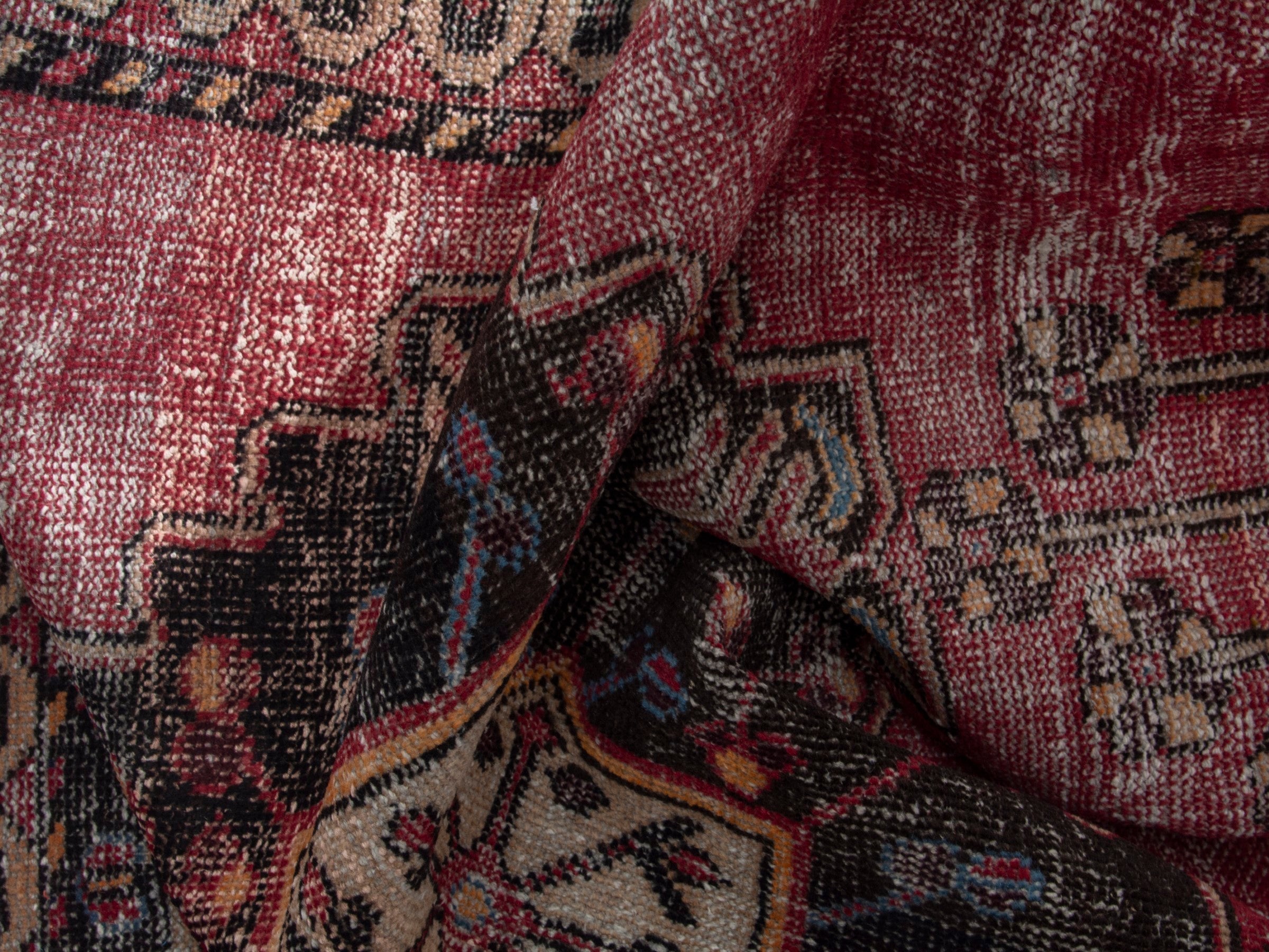 Persian Ferdos accent rug in dusty rose and black cherry, view 15 of 18