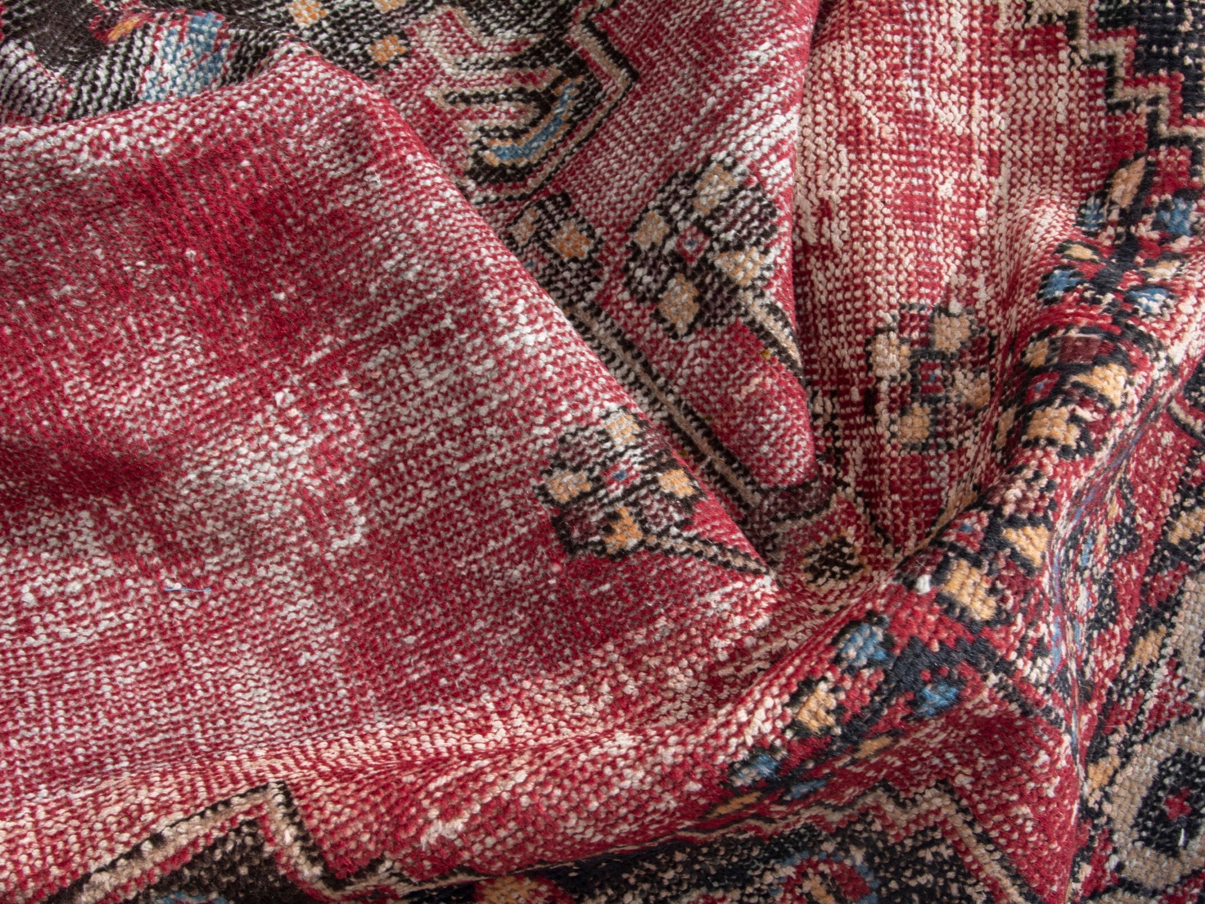 Persian Ferdos accent rug in dusty rose and black cherry, view 17 of 18