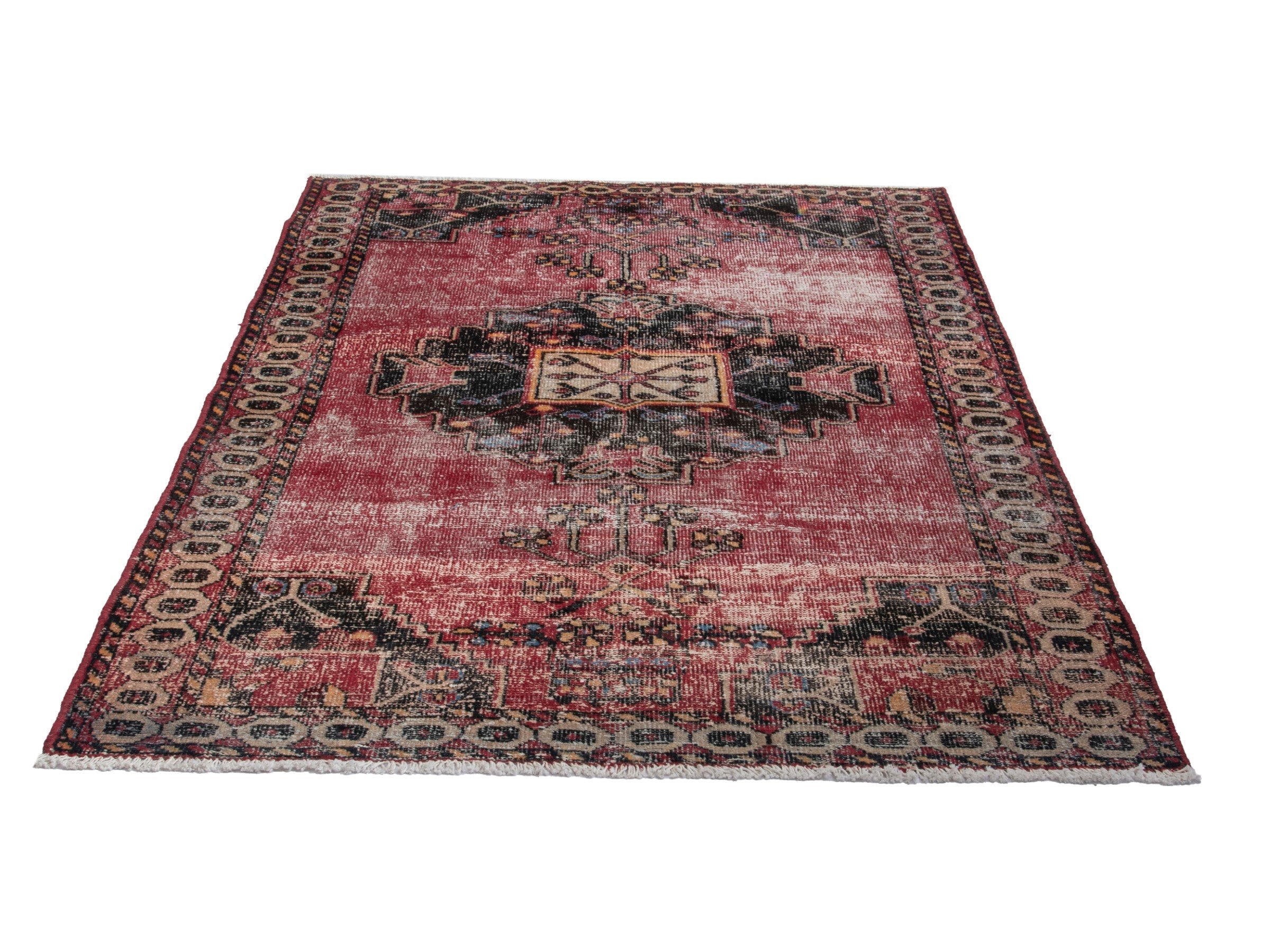 Persian Ferdos accent rug in dusty rose and black cherry, view 3 of 18