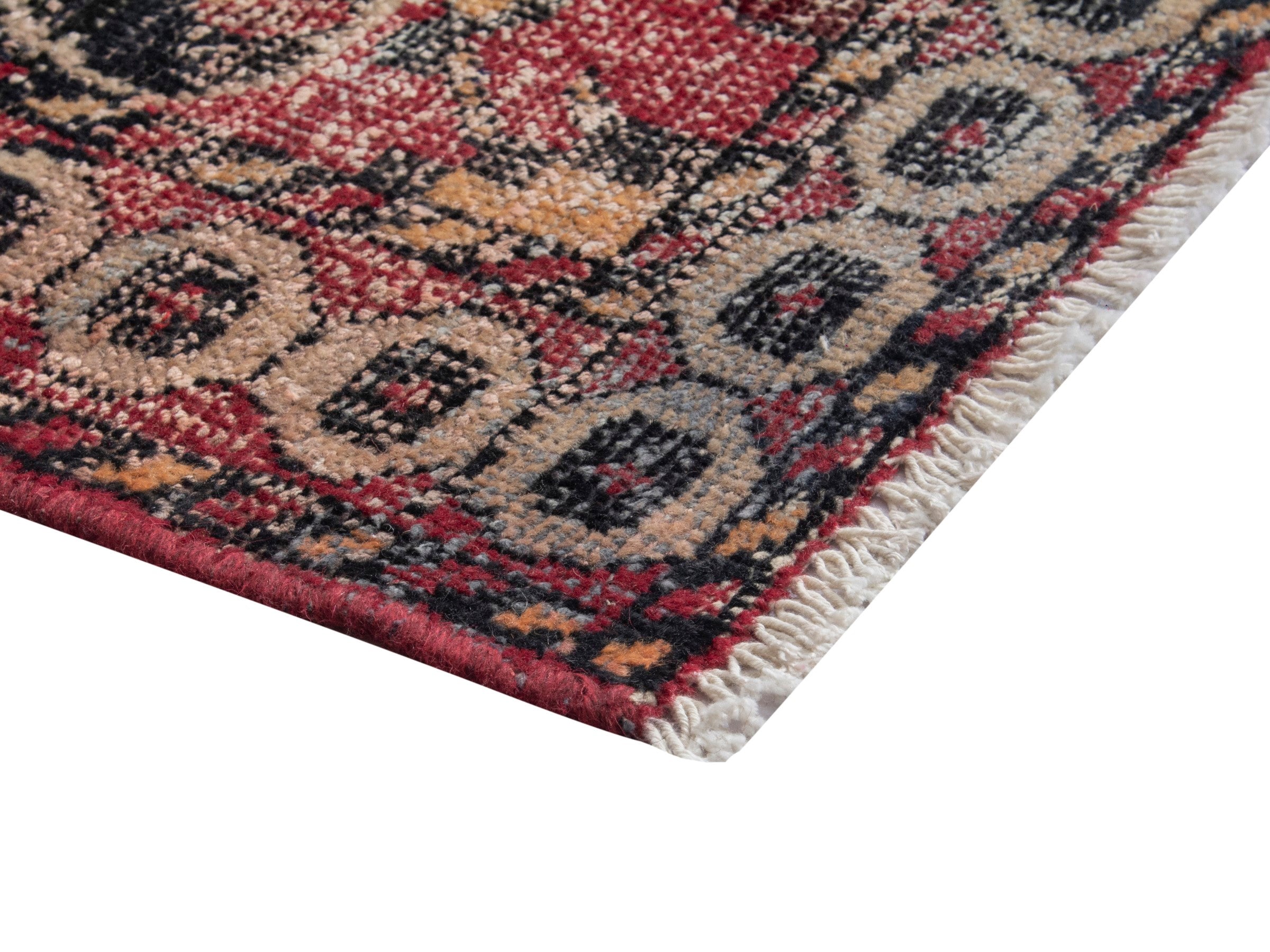 Persian Ferdos accent rug in dusty rose and black cherry, view 5 of 18