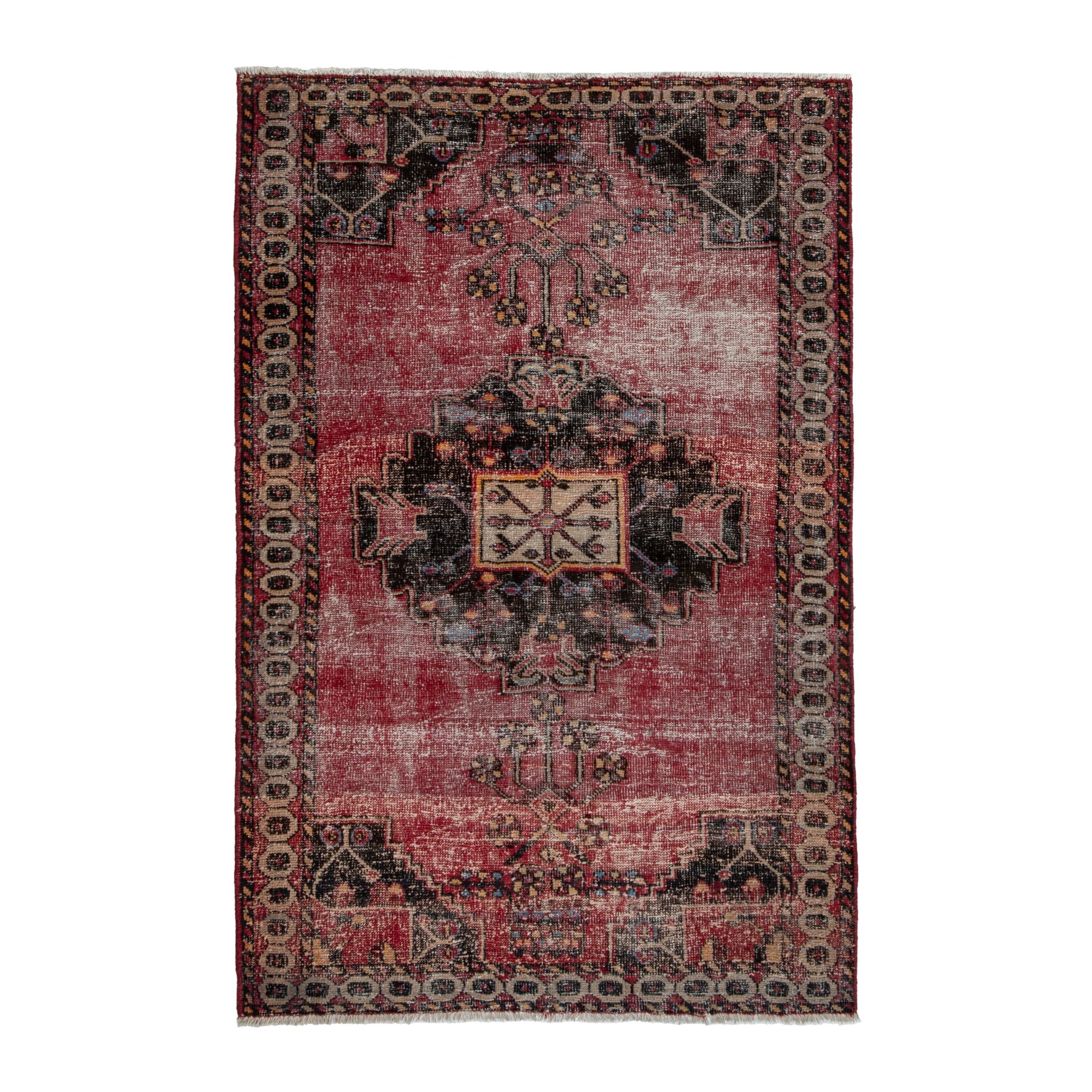 Persian Ferdos accent rug in dusty rose and black cherry, 4'2" x 6'6"