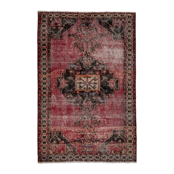 Persian Ferdos accent rug in dusty rose and black cherry, 4'2" x 6'6"