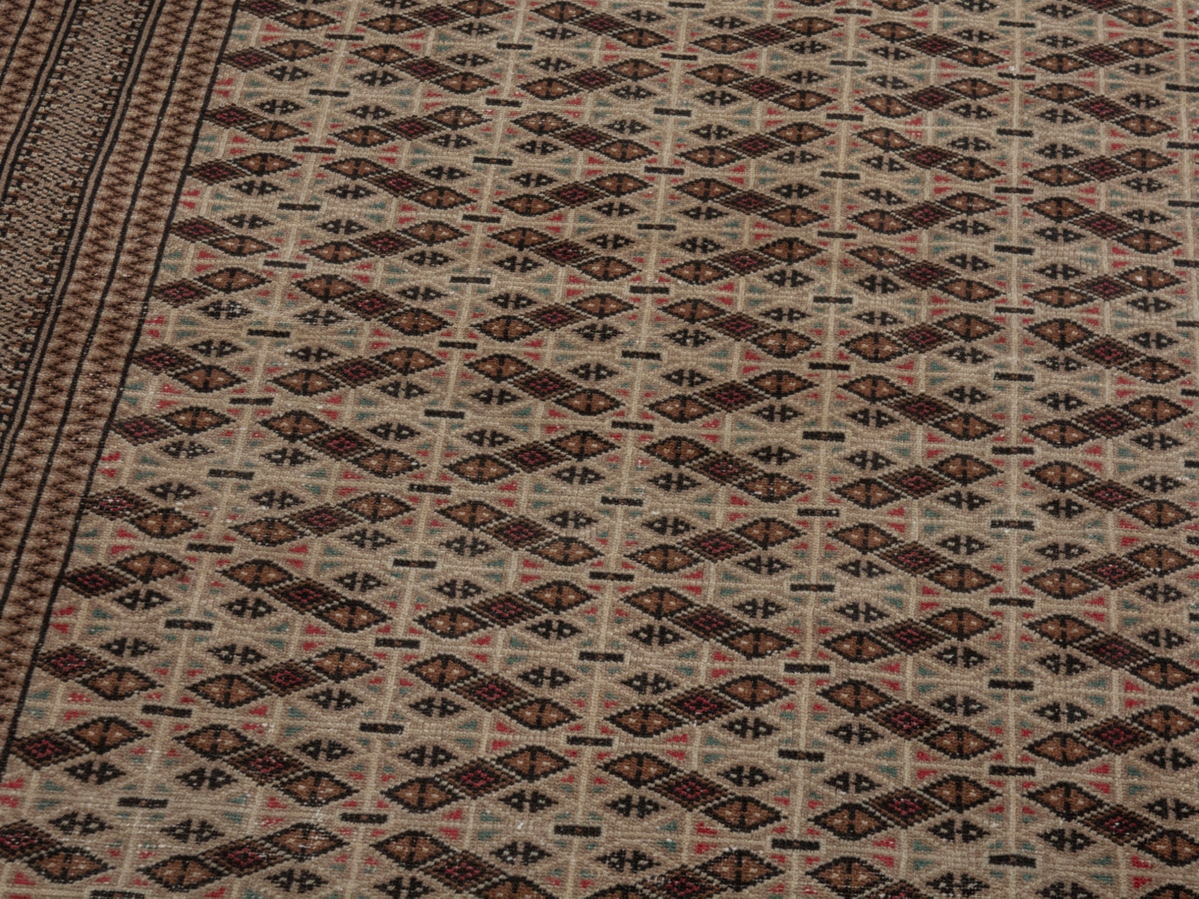 Persian Torkaman accent rug in cream and brown, view 8 of 19