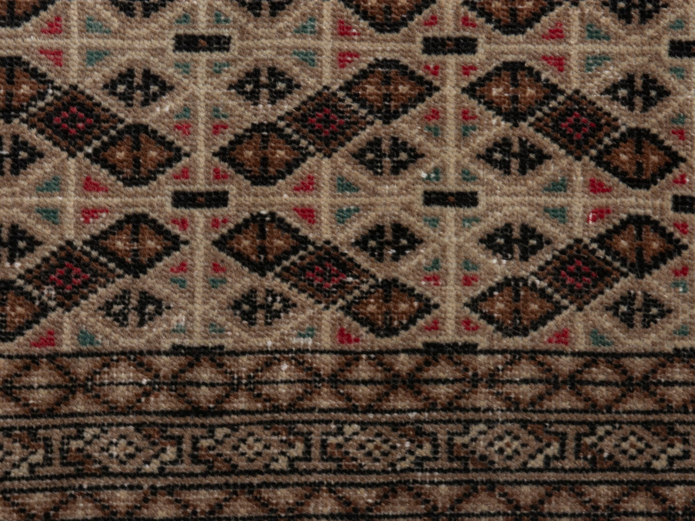 Persian Torkaman accent rug in cream and brown, view 11 of 19