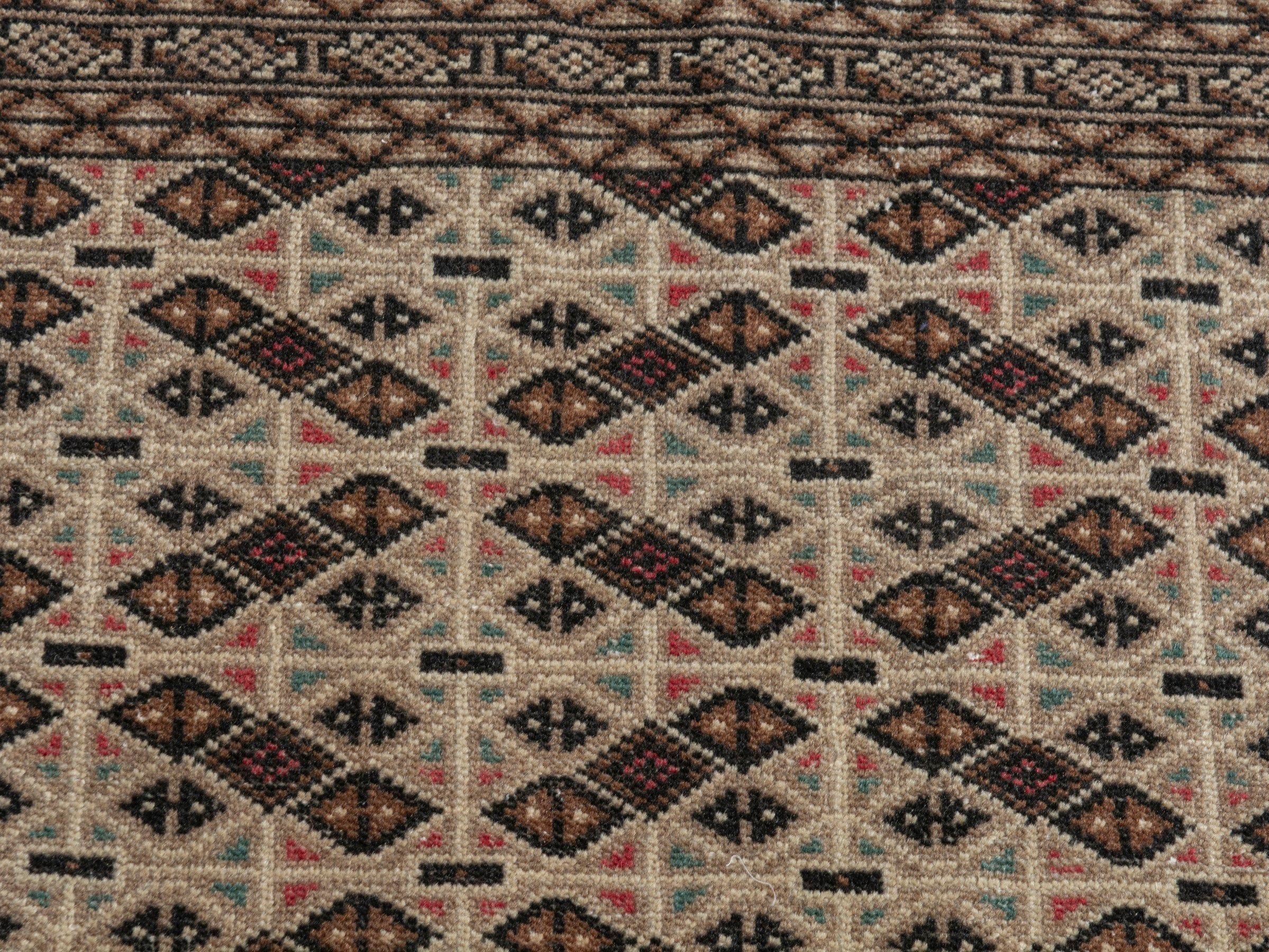 Persian Torkaman accent rug in cream and brown, view 13 of 19