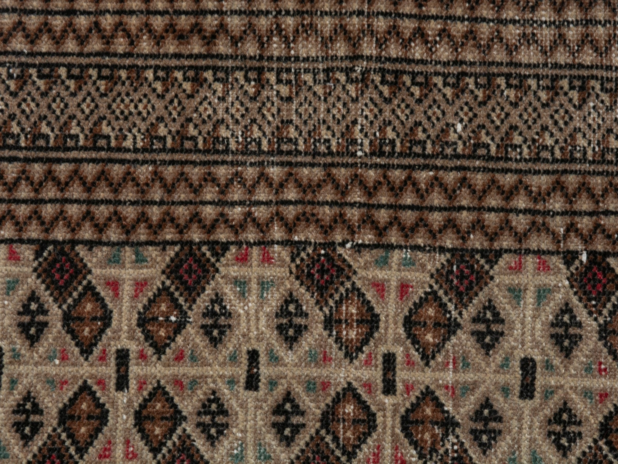 Persian Torkaman accent rug in cream and brown, view 14 of 19