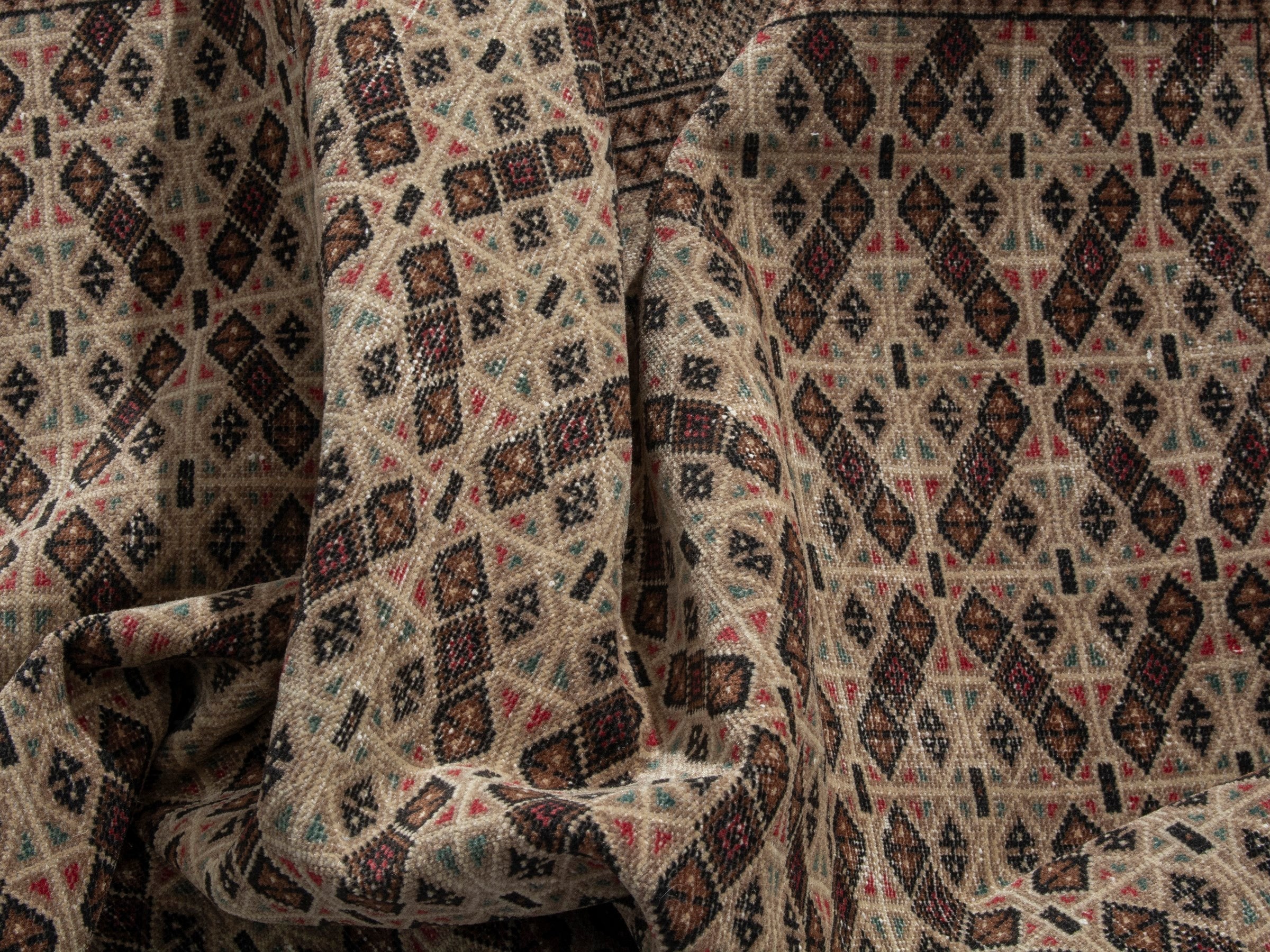 Persian Torkaman accent rug in cream and brown, view 16 of 19