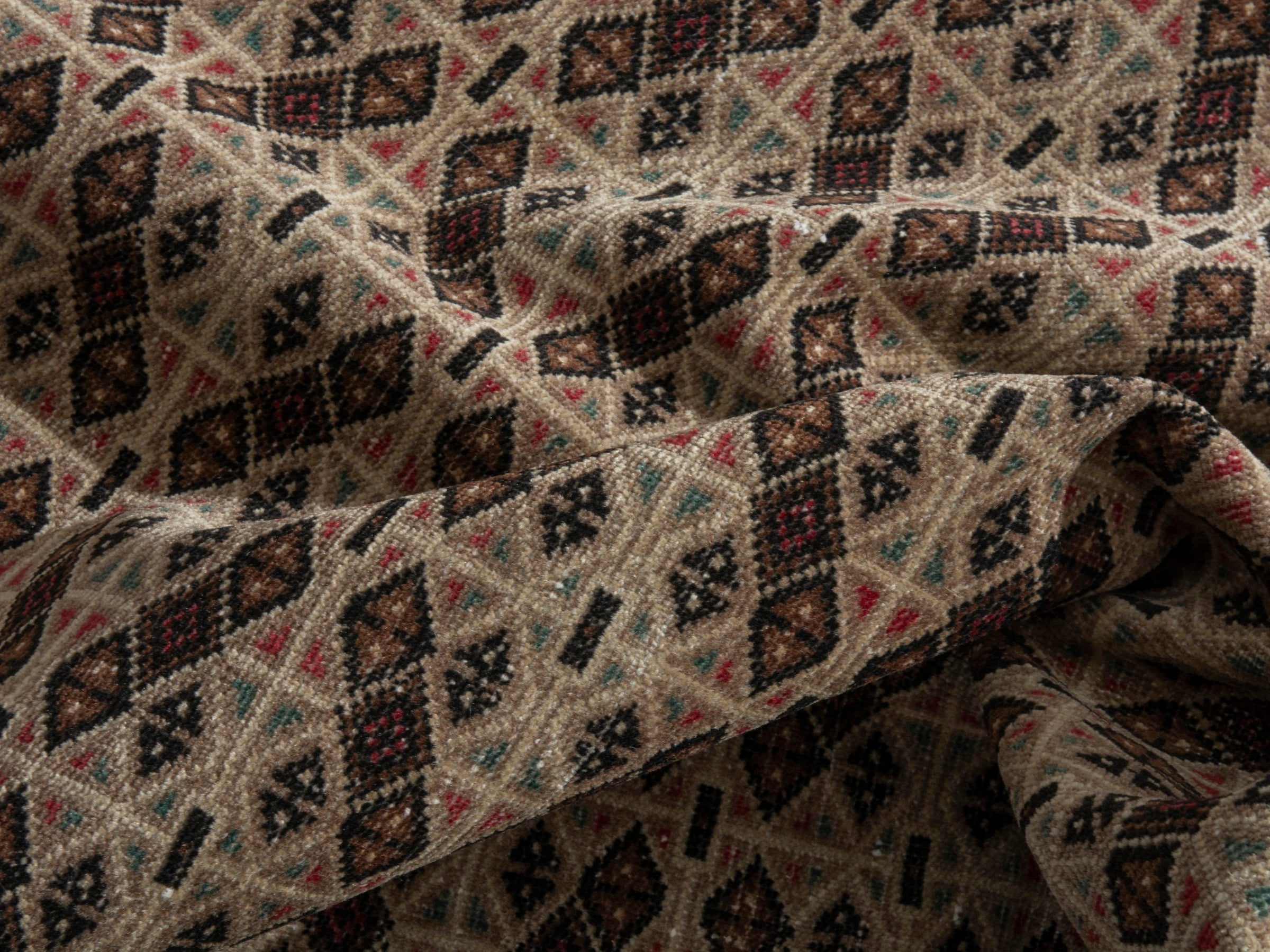 Persian Torkaman accent rug in cream and brown, view 17 of 19