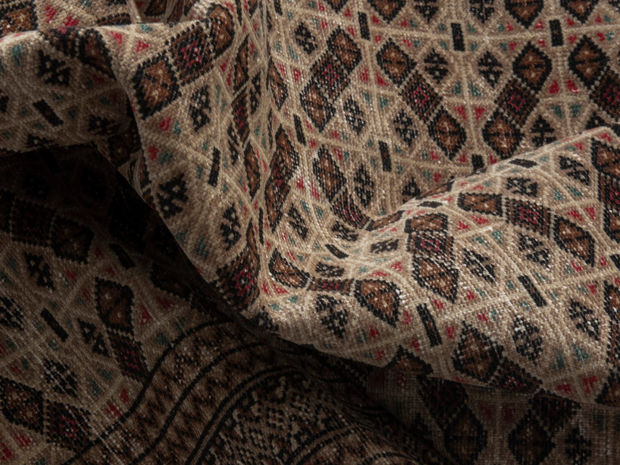 Persian Torkaman accent rug in cream and brown, view 18 of 19