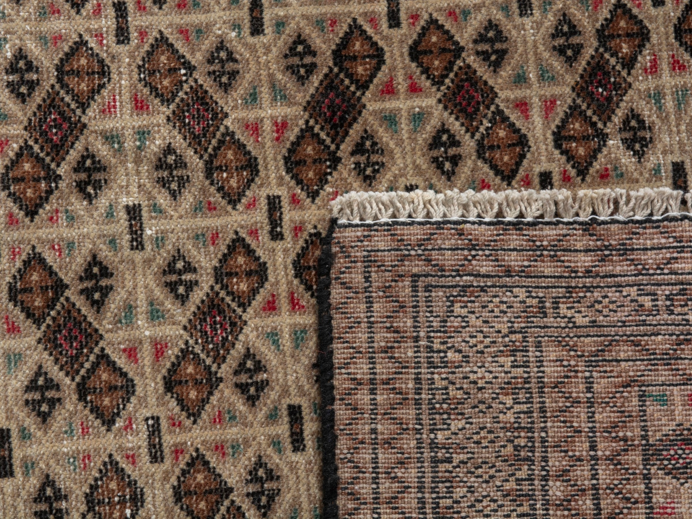 Persian Torkaman accent rug in cream and brown, view 19 of 19
