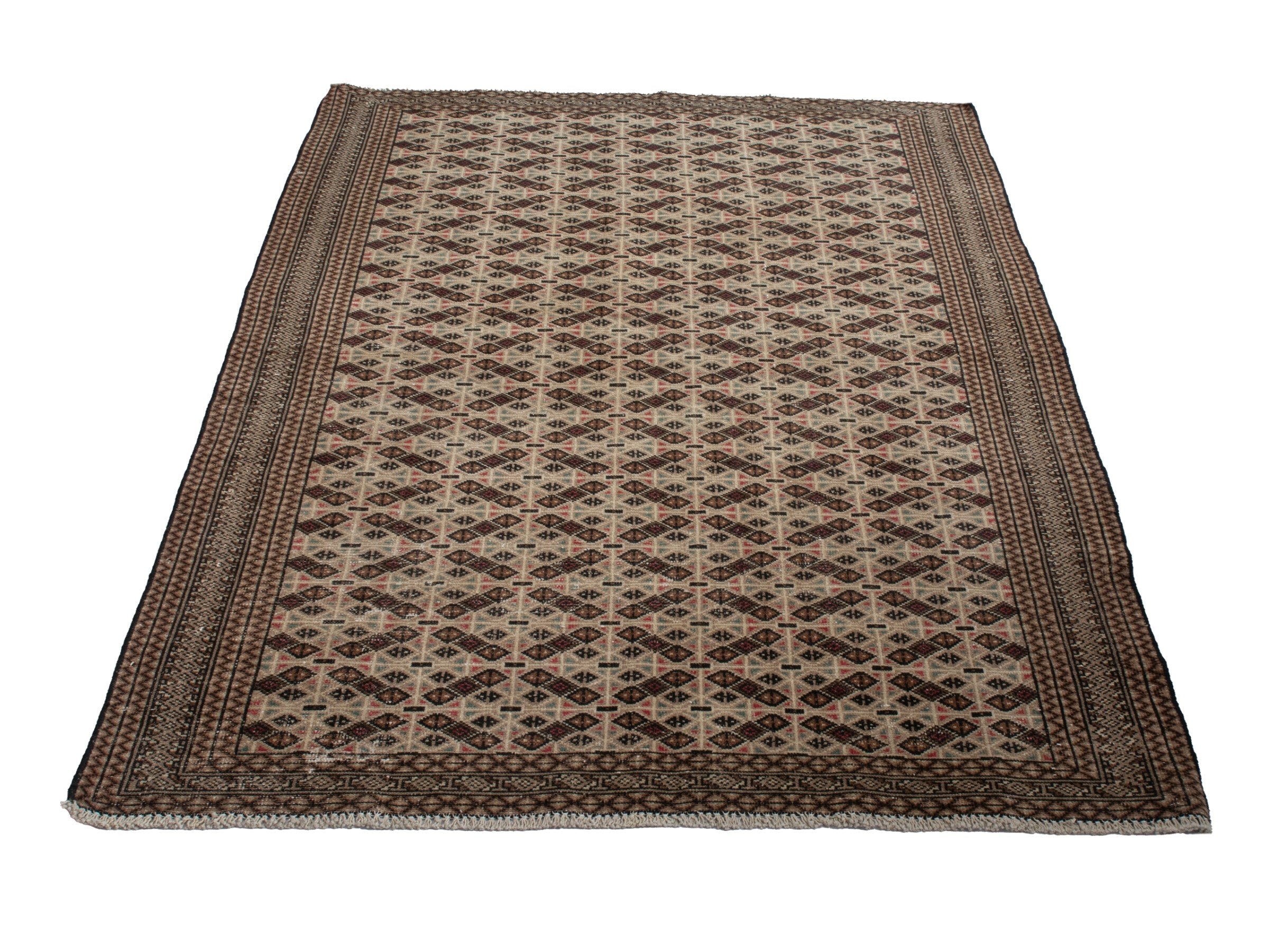 Persian Torkaman accent rug in cream and brown, view 3 of 19