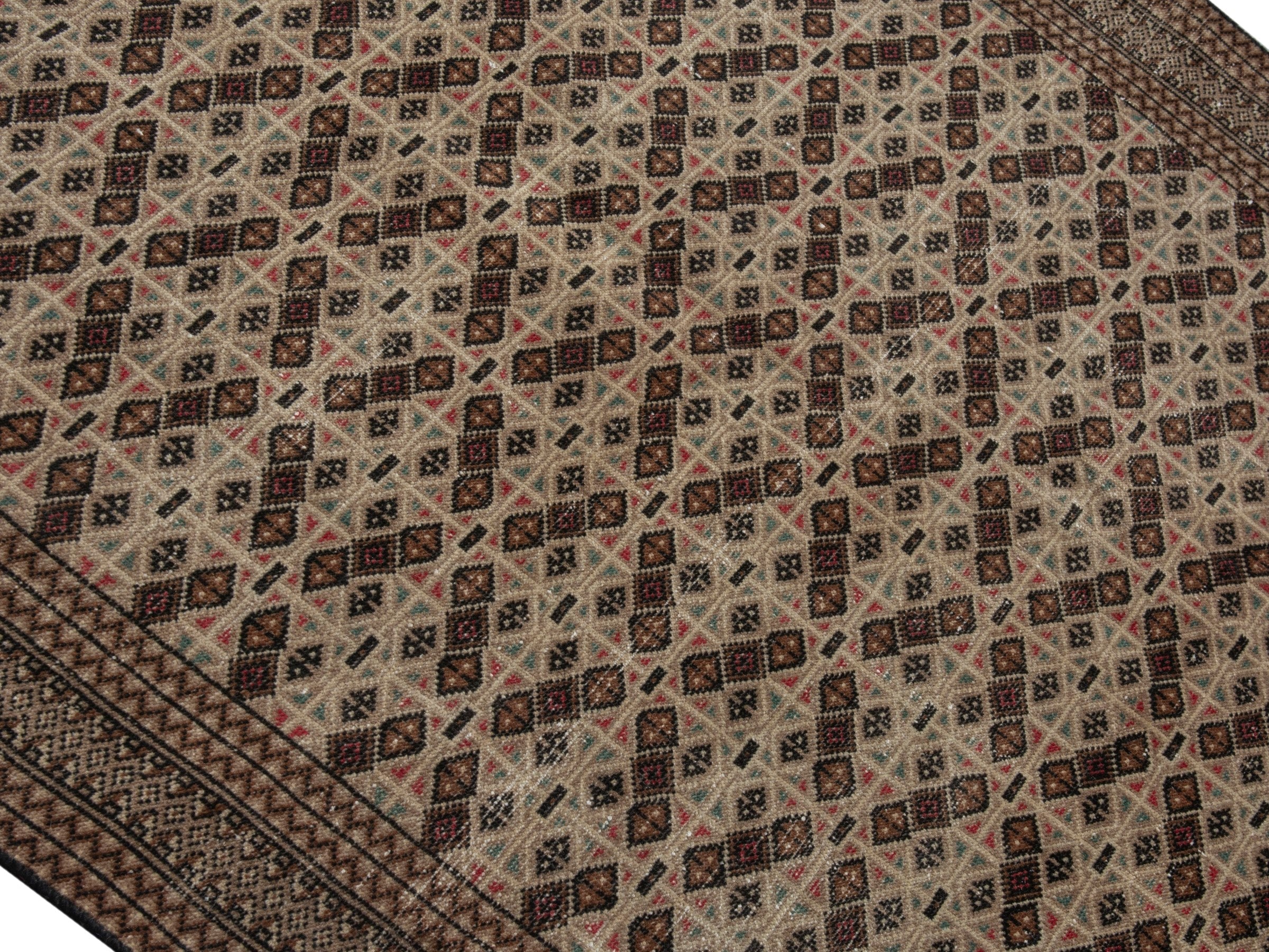 Persian Torkaman accent rug in cream and brown, view 4 of 19