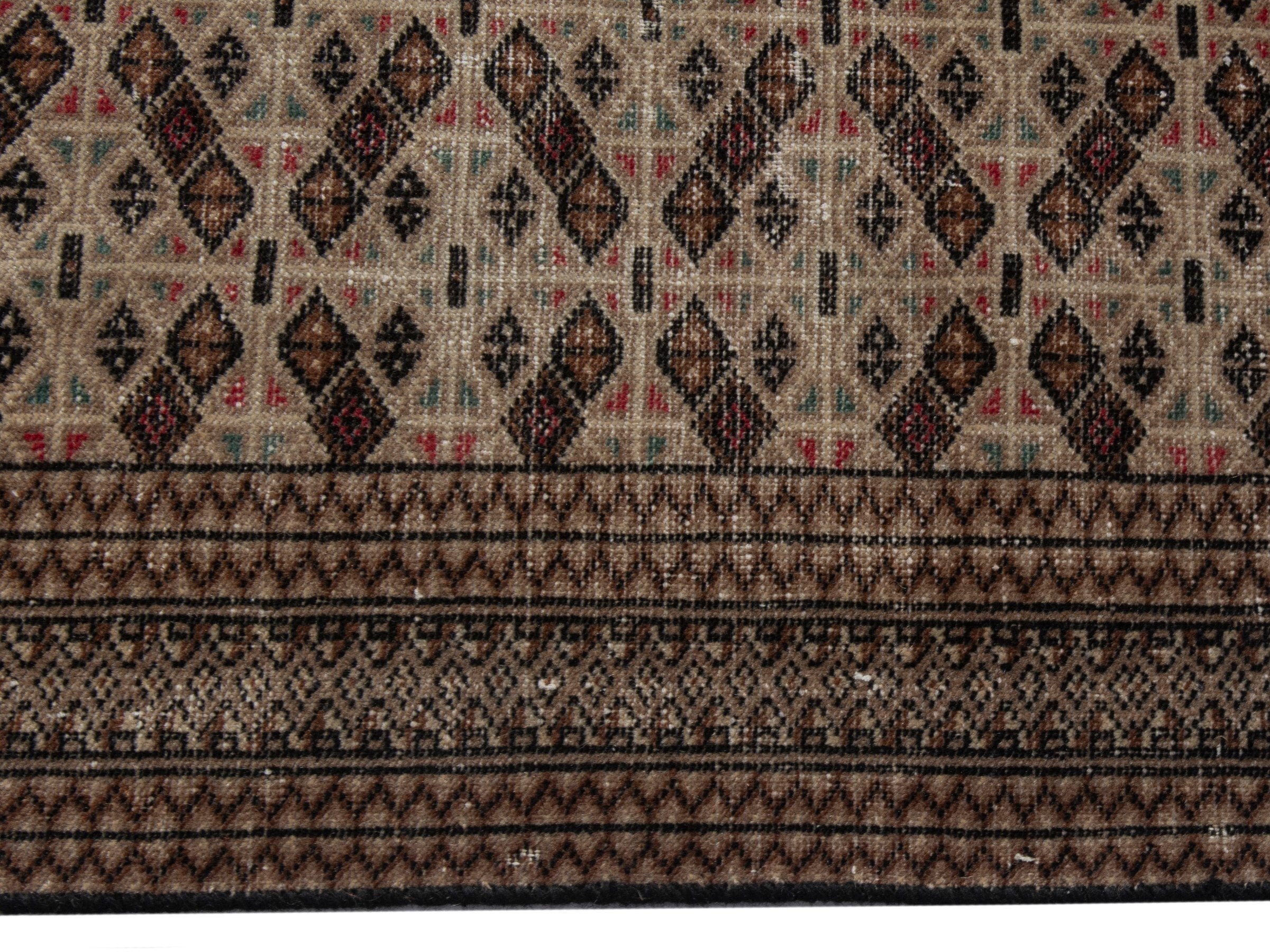 Persian Torkaman accent rug in cream and brown, view 10 of 19