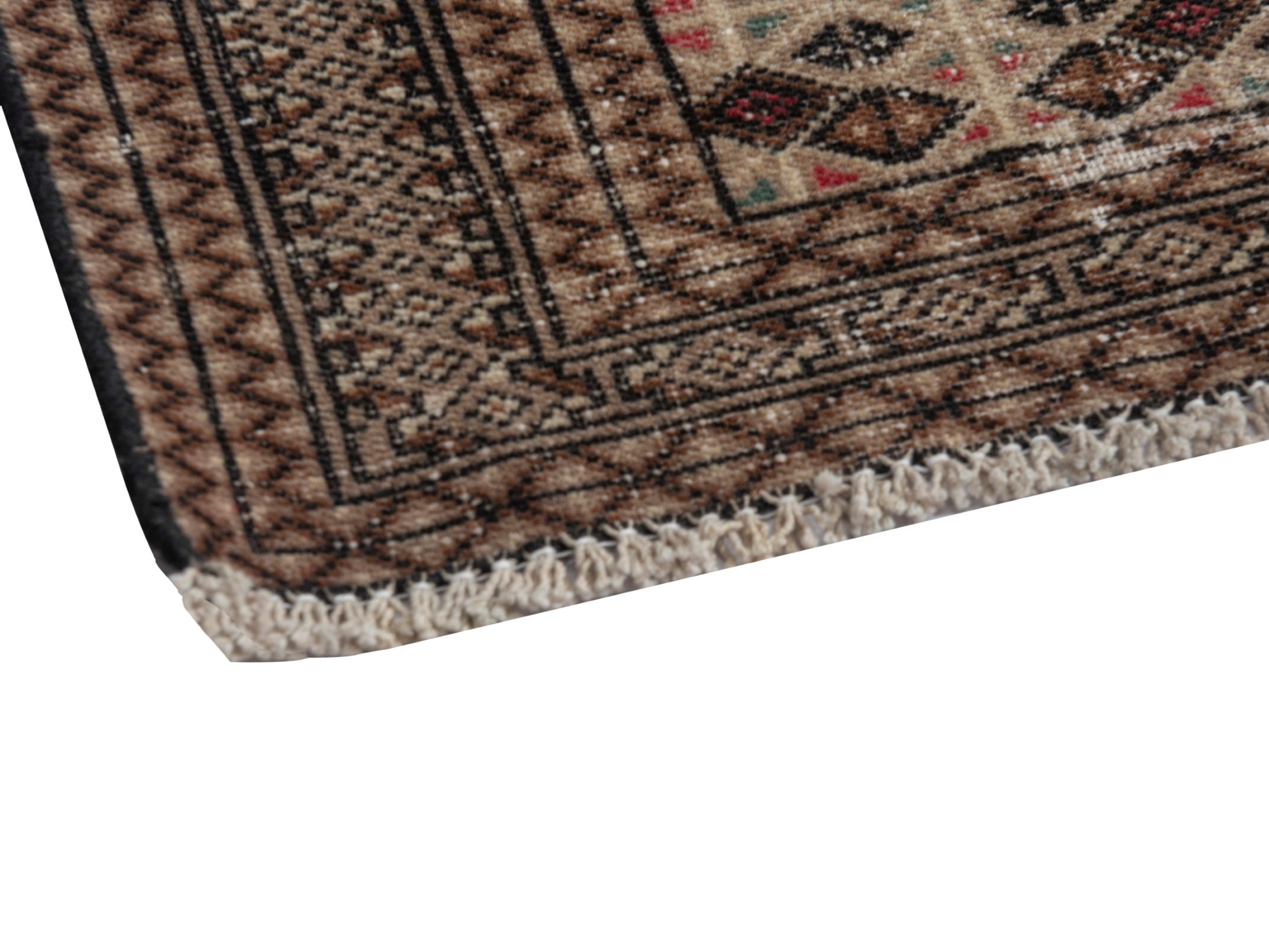Persian Torkaman accent rug in cream and brown, view 5 of 19