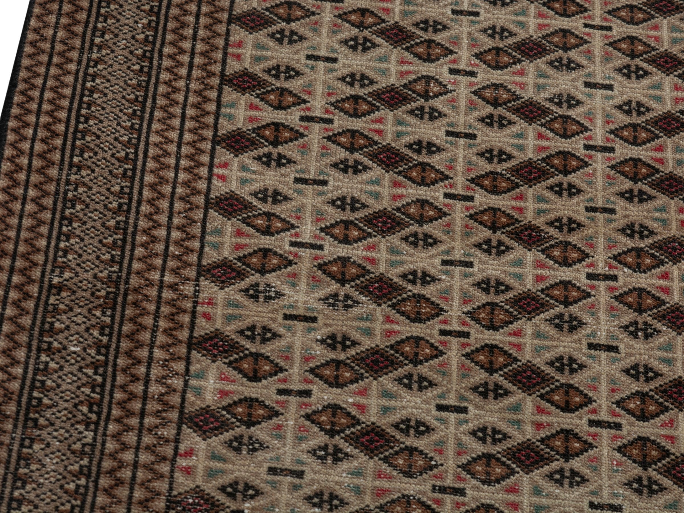 Persian Torkaman accent rug in cream and brown, view 9 of 19