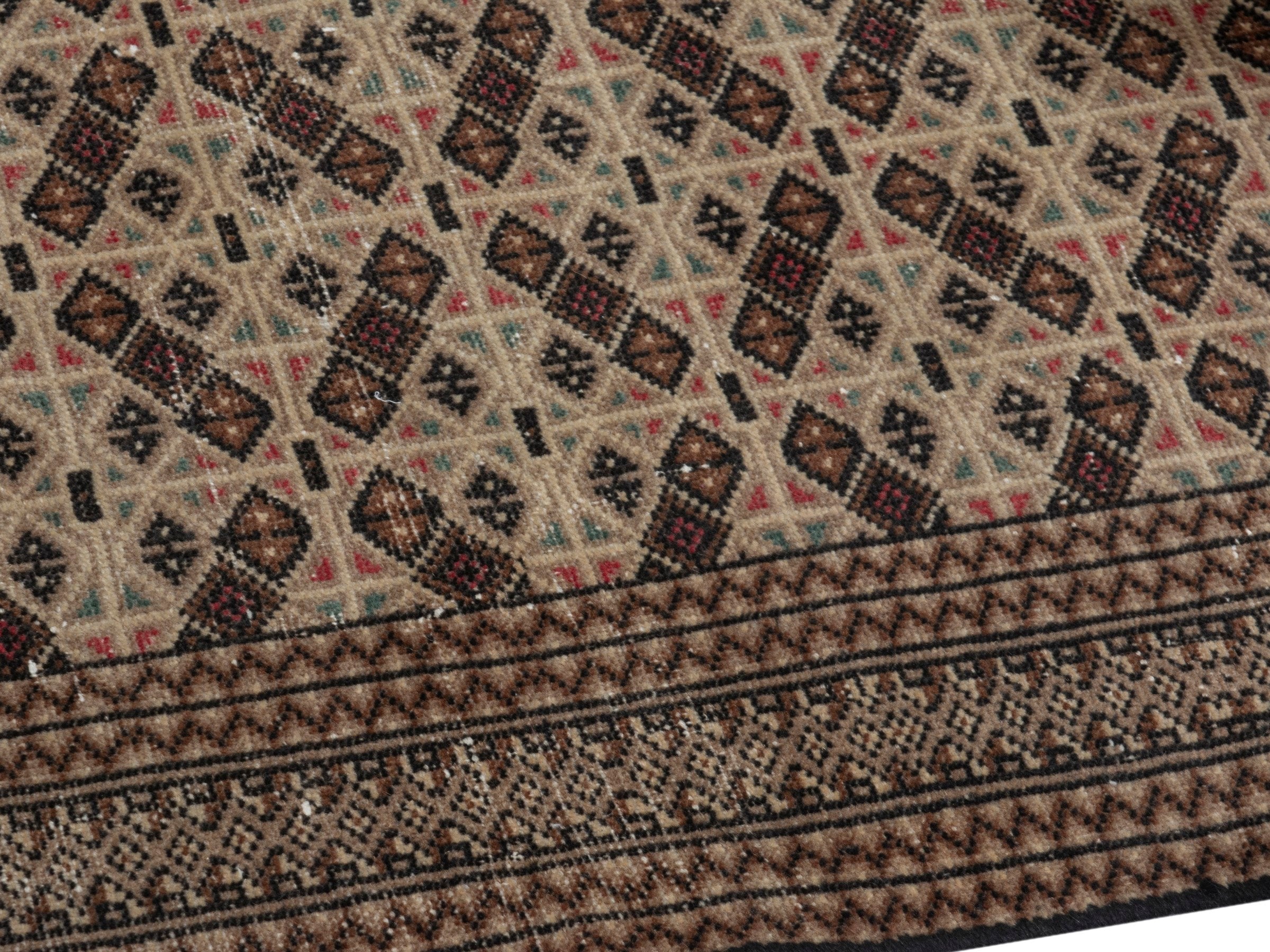 Persian Torkaman accent rug in cream and brown, view 6 of 19