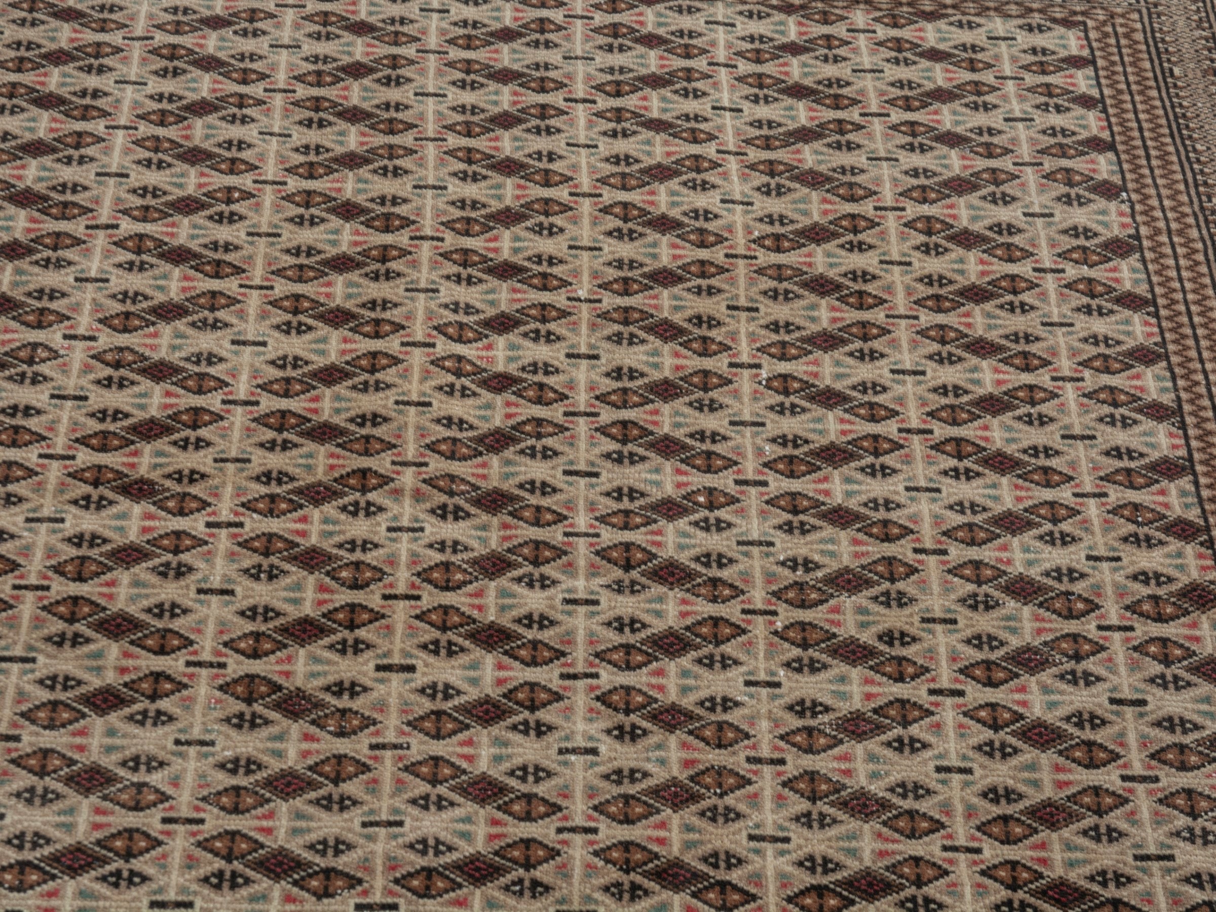 Persian Torkaman accent rug in cream and brown, view 7 of 19