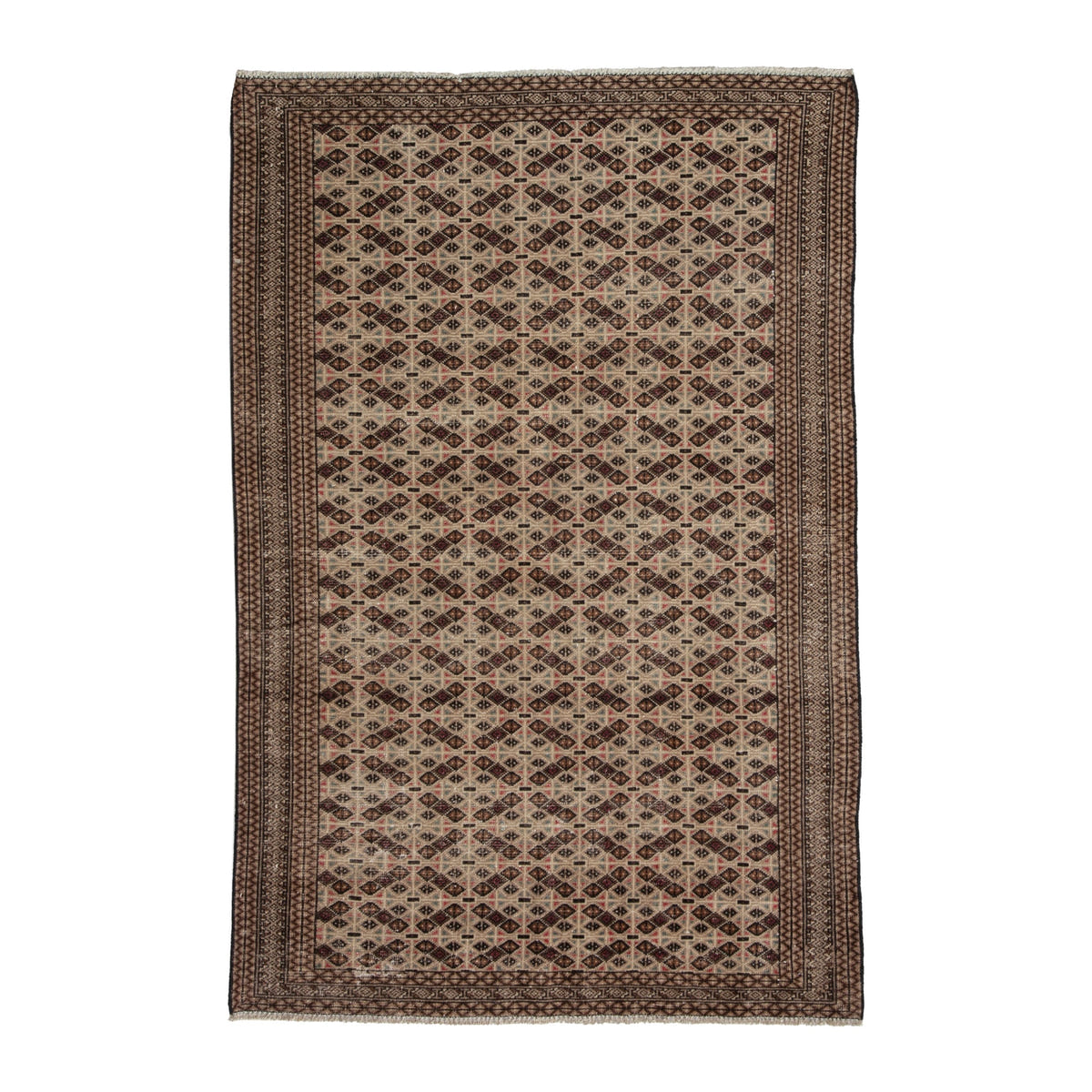 Persian Torkaman area rug in cream and brown, 4'1" x 5'10"