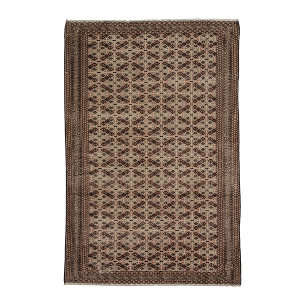 Persian Torkaman accent rug in cream and brown, 4'1" x 5'10"