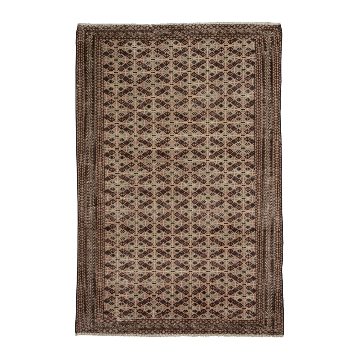 Persian Torkaman accent rug in cream and brown, 4'1" x 5'10"