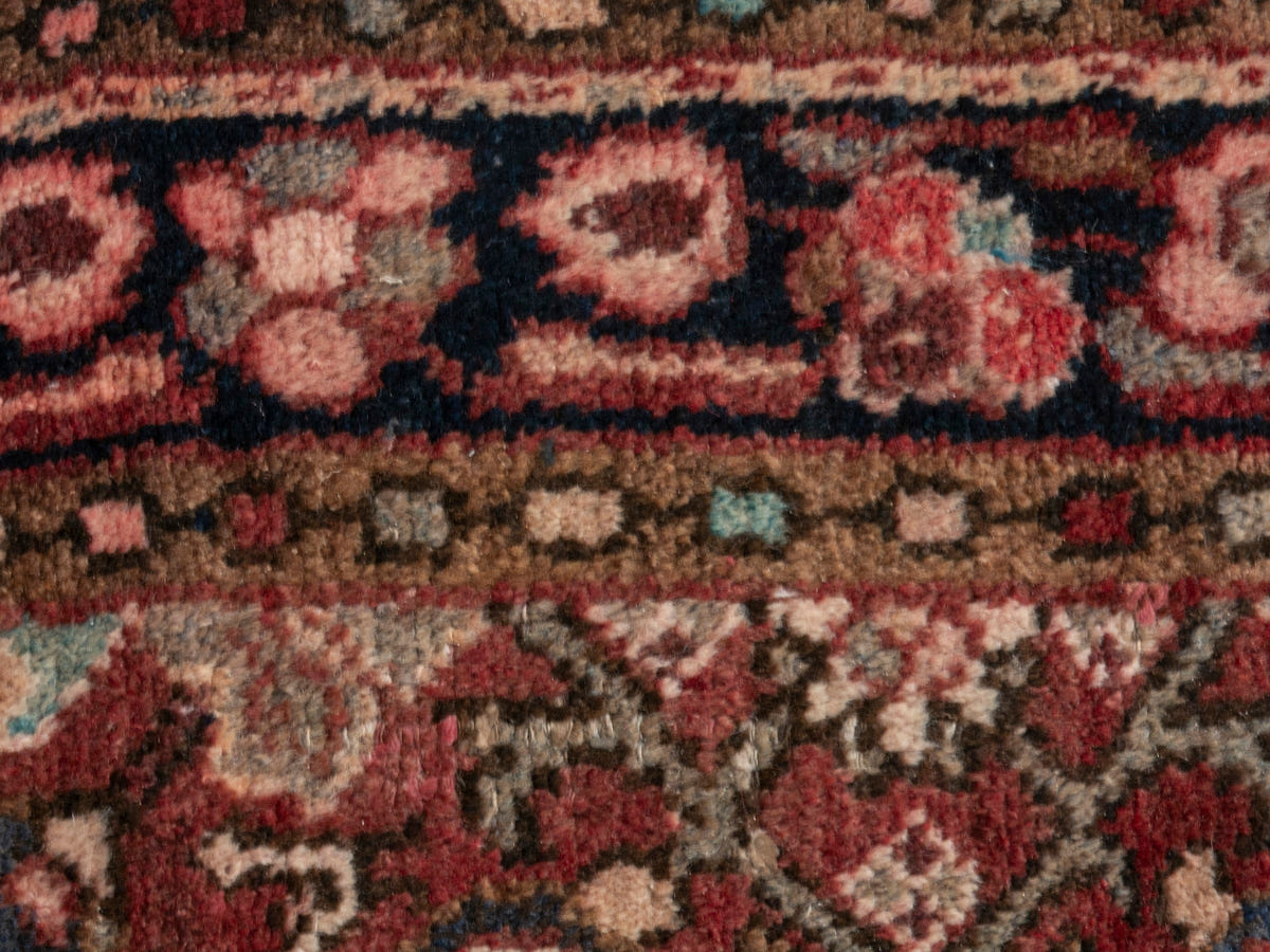 Persian Hamadan accent rug in burgundy and black, view 14 of 19