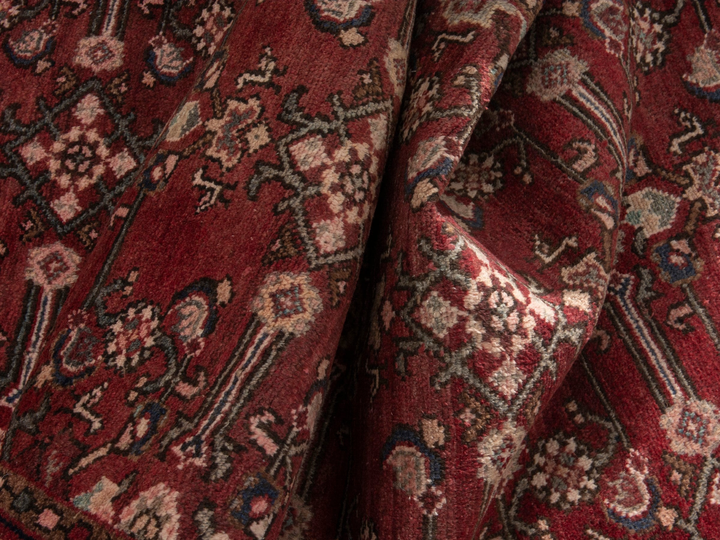 Persian Hamedan accent rug in burgundy and black, view 15 of 18