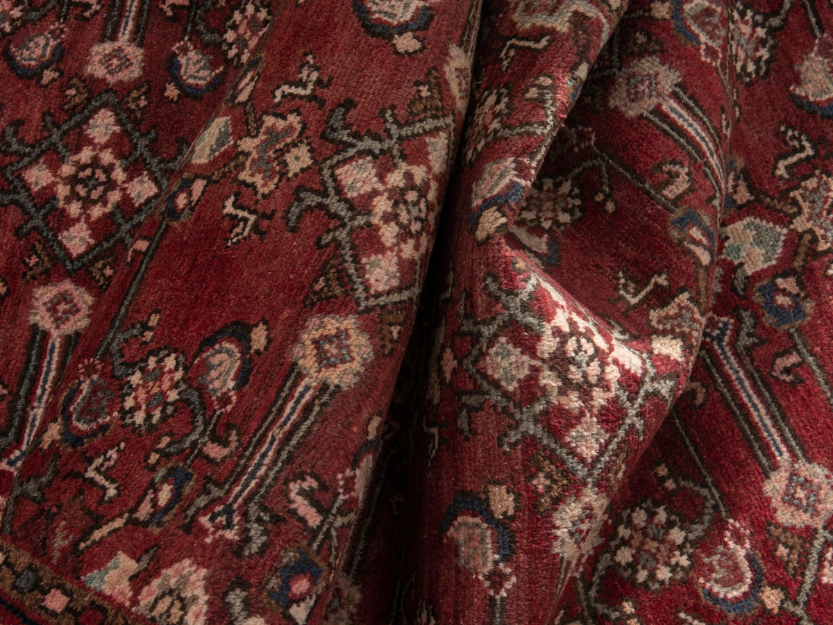 Persian Hamadan accent rug in burgundy and black, view 16 of 19