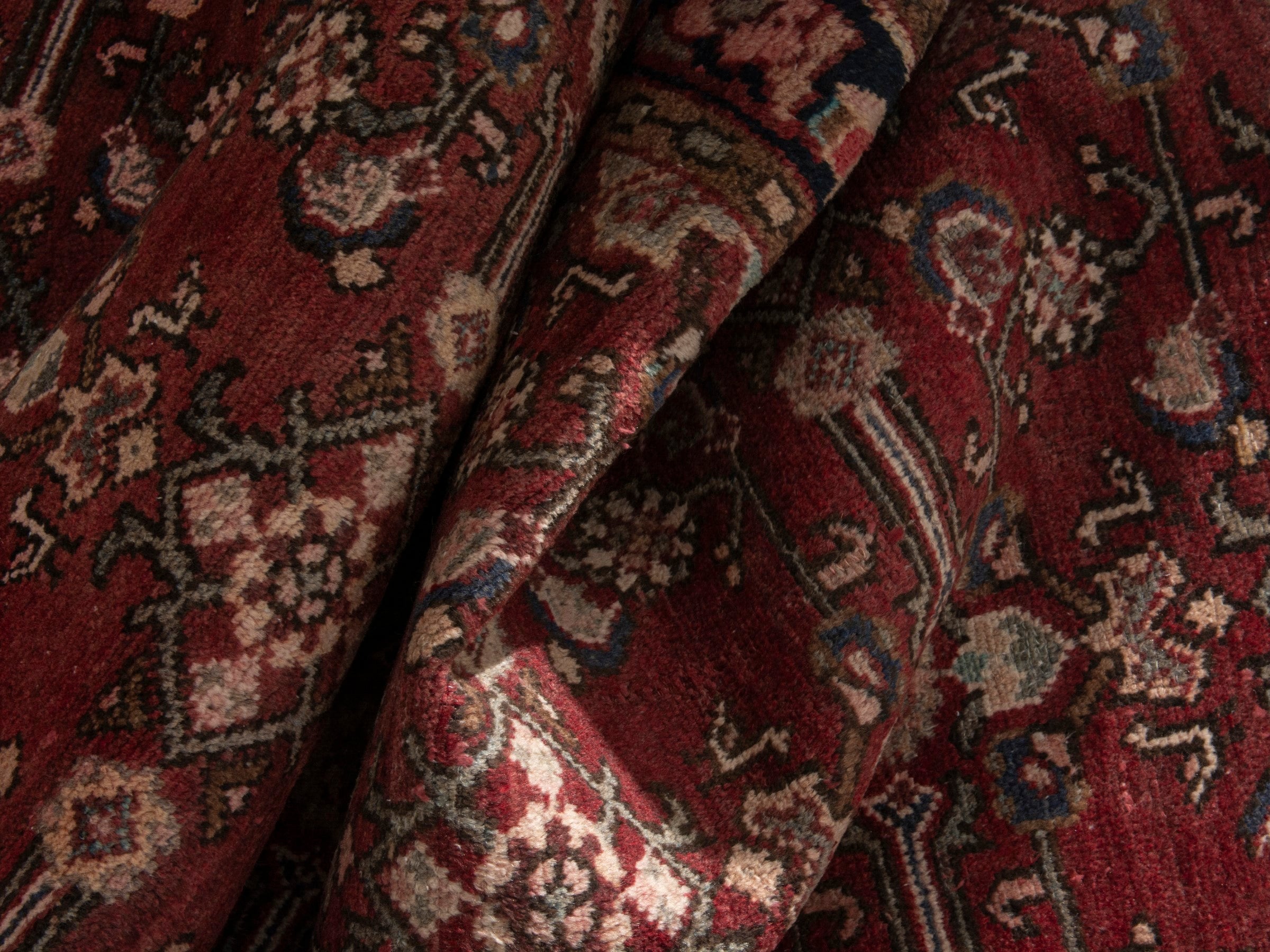 Persian Hamedan accent rug in burgundy and black, view 16 of 18