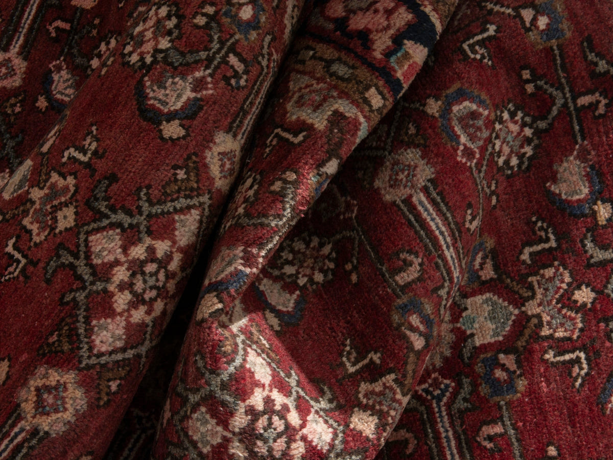 Persian Hamadan accent rug in burgundy and black, view 17 of 19