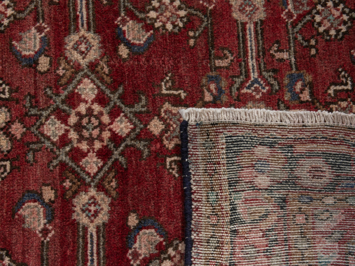 Persian Hamadan accent rug in burgundy and black, view 19 of 19