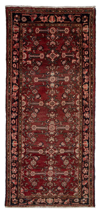 Persian Hamadan accent rug in burgundy and black, view 2 of 19